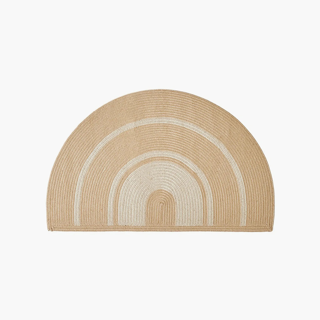 Elina Beige & Natural Jute-Blend Braided Half Moon Rug Housenfriends on a light beige background