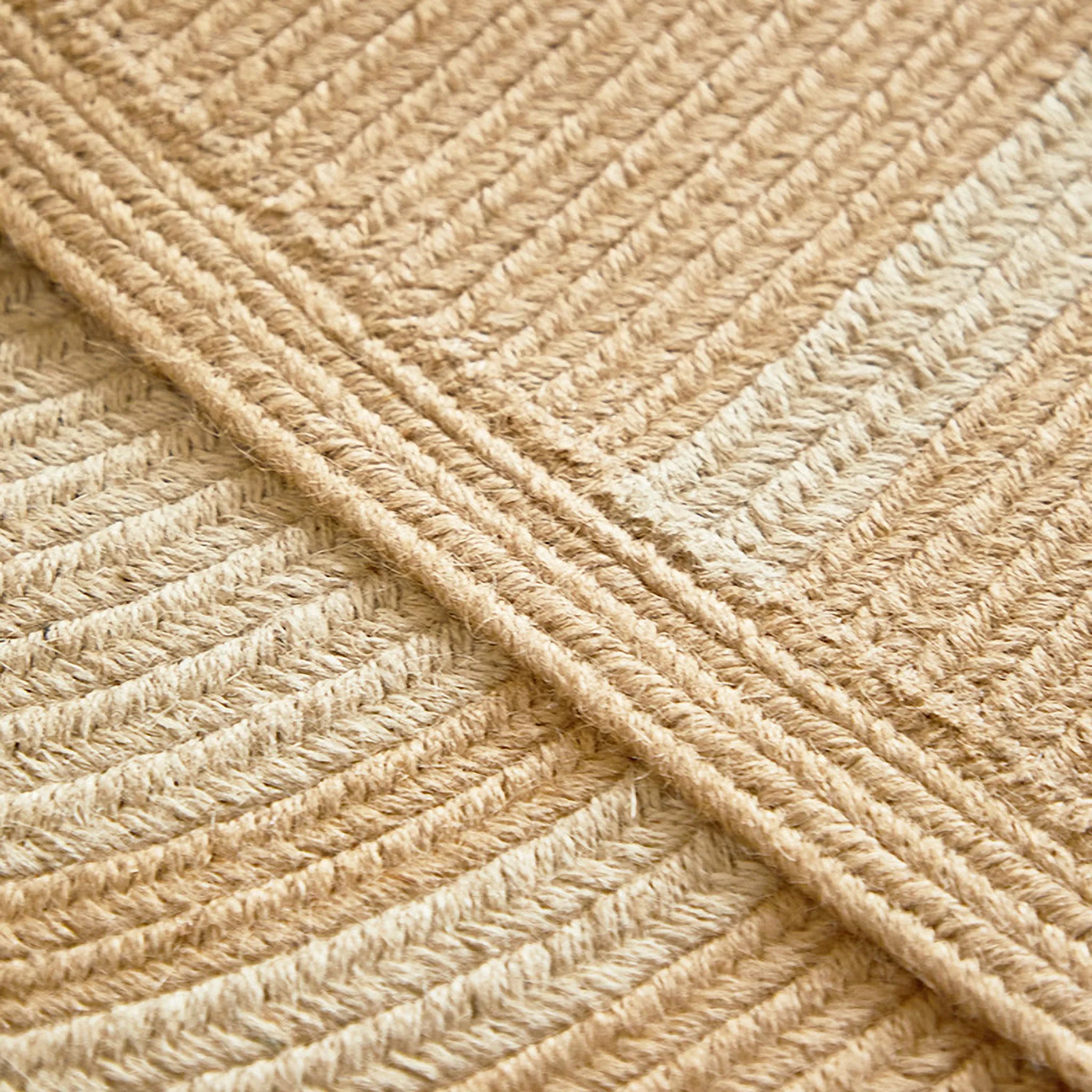Close-up of Elina Beige & Natural Jute-Blend Braided Half Moon Rug, Housenfriends