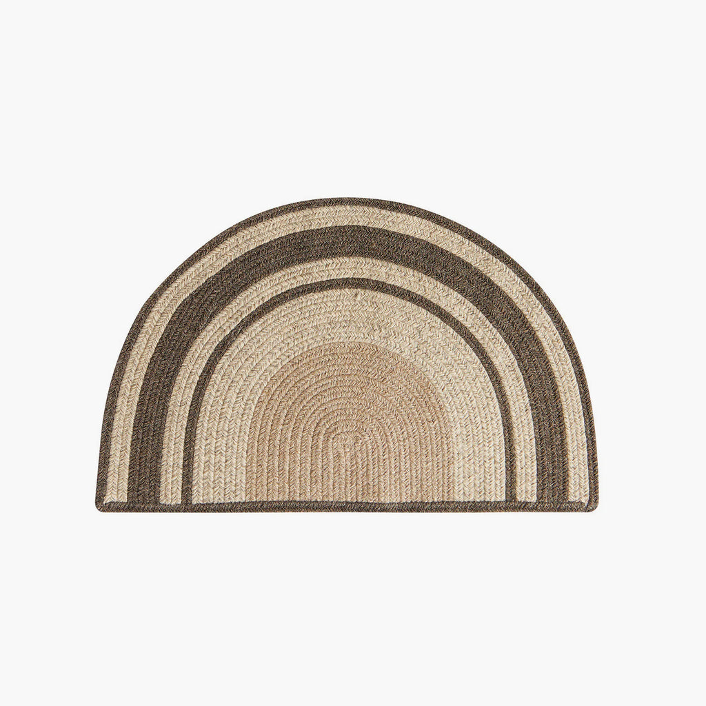 Elina Brown & Beige Wool-Blend Braided Half Moon Rug on a white background