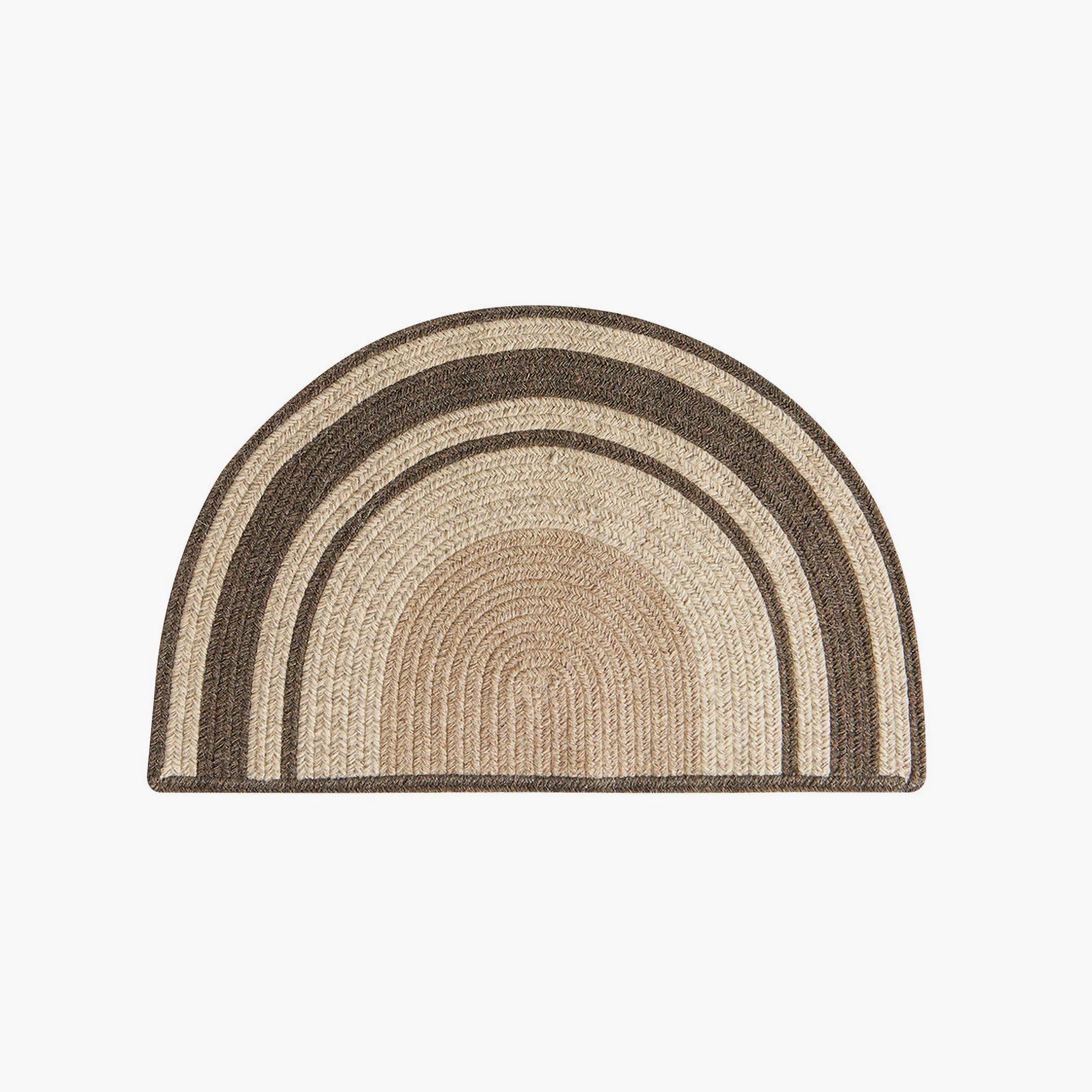 Elina Brown & Beige Wool-Blend Braided Half Moon Rug on a white background