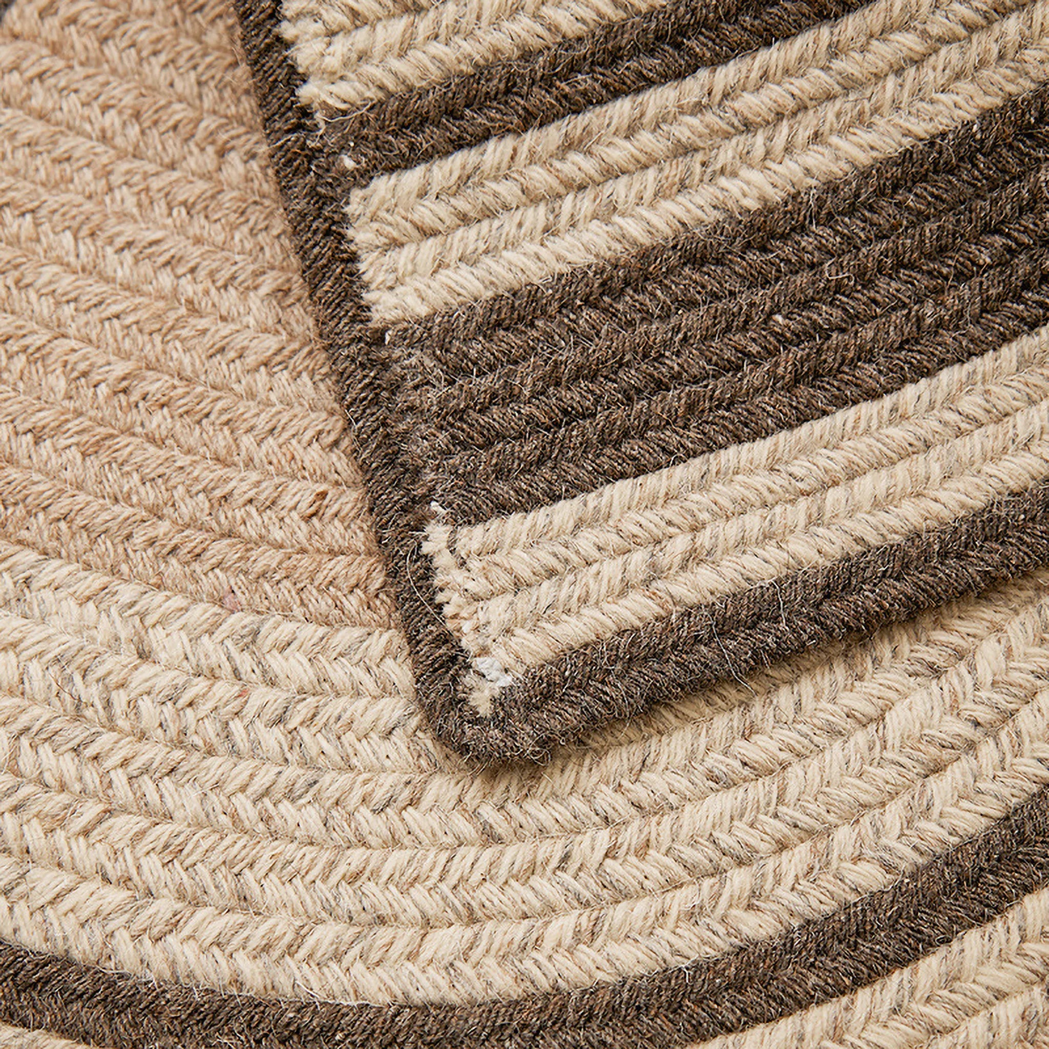 Close-up of Elina Brown & Beige Wool-Blend Braided Half Moon Rug, Housenfriends