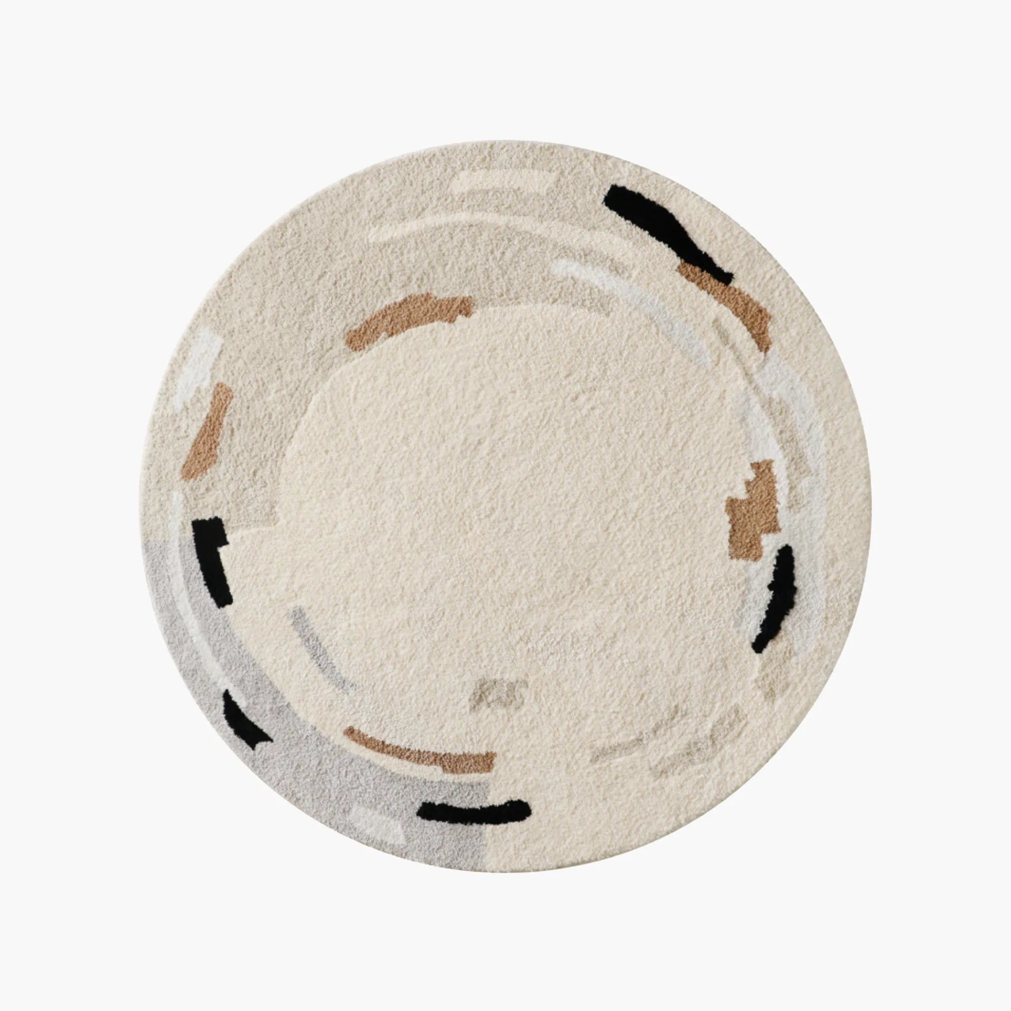 Elodie Cream & Beige Abstract Circle Round Tufted Rug on a white background