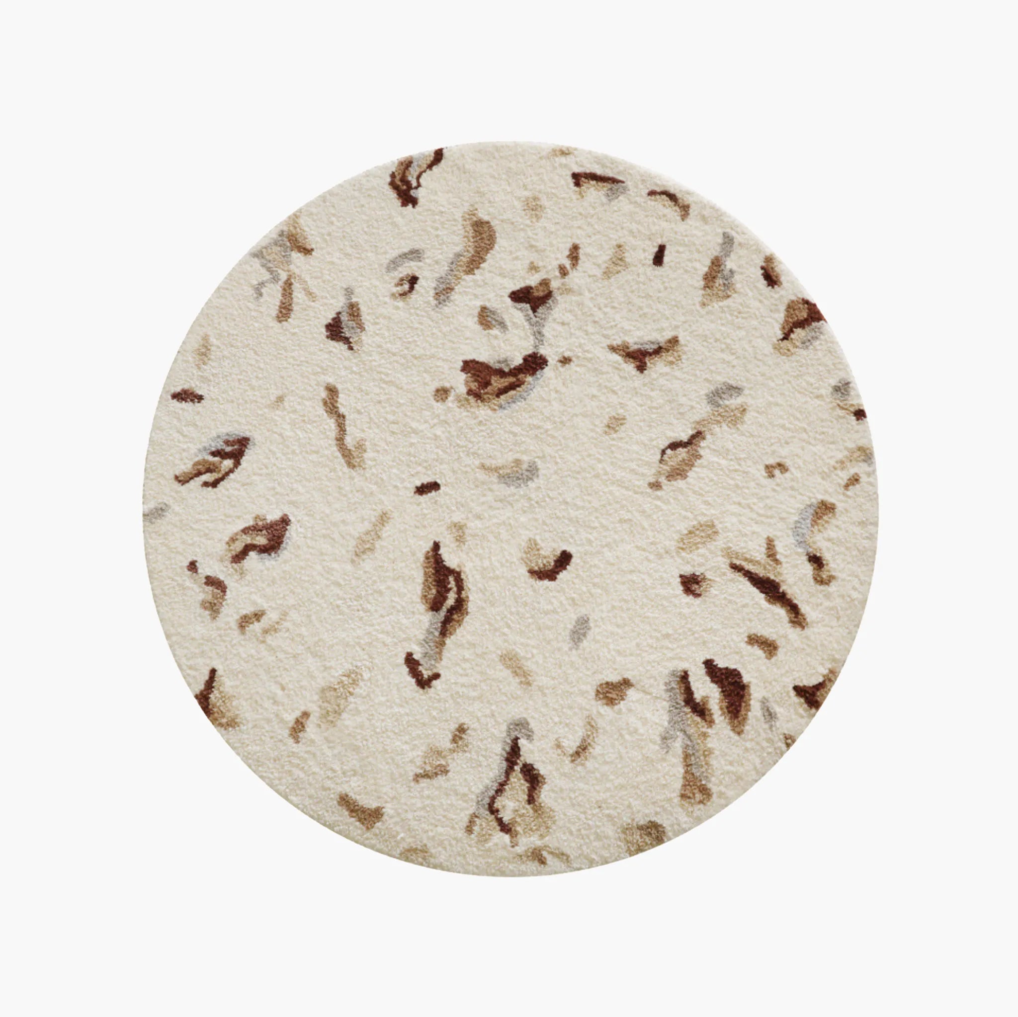 Elodie Cream & Brown Abstract Speckled Round Tufted Rug on a white background
