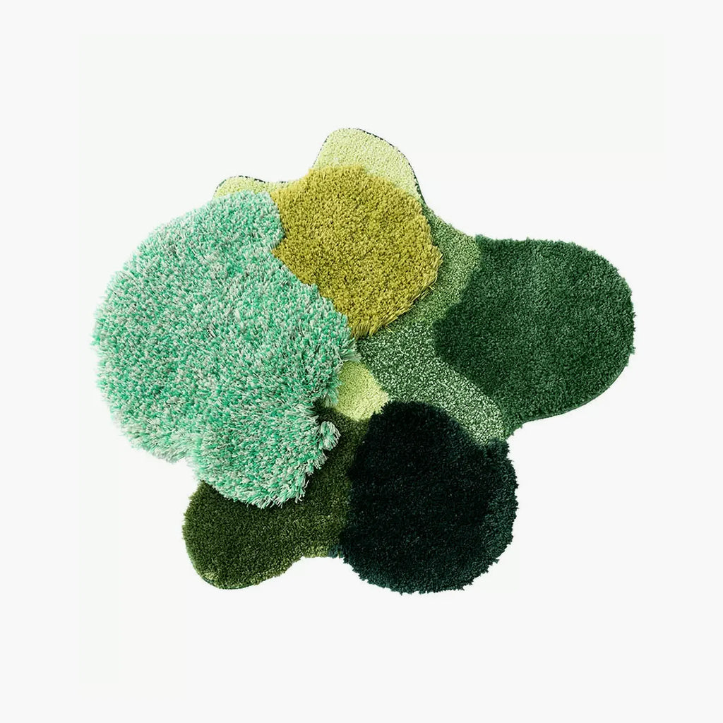 Elowen Mint Green Woodland High Low Tufted Irregular Rug on a white background
