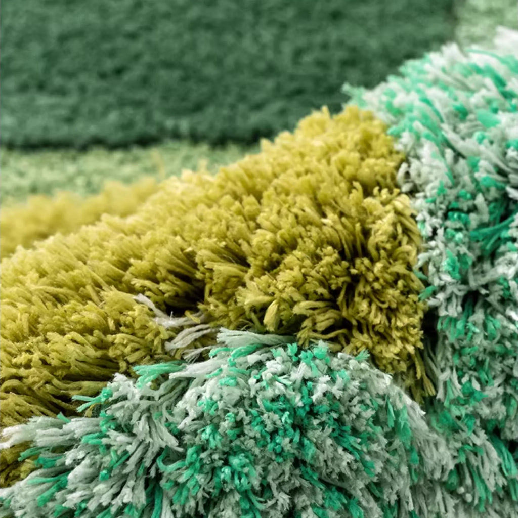 Elowen Mint Green Woodland Tufted Irregular Rug by Housenfriends, layered mint and olive fibres with plush textured high low pile