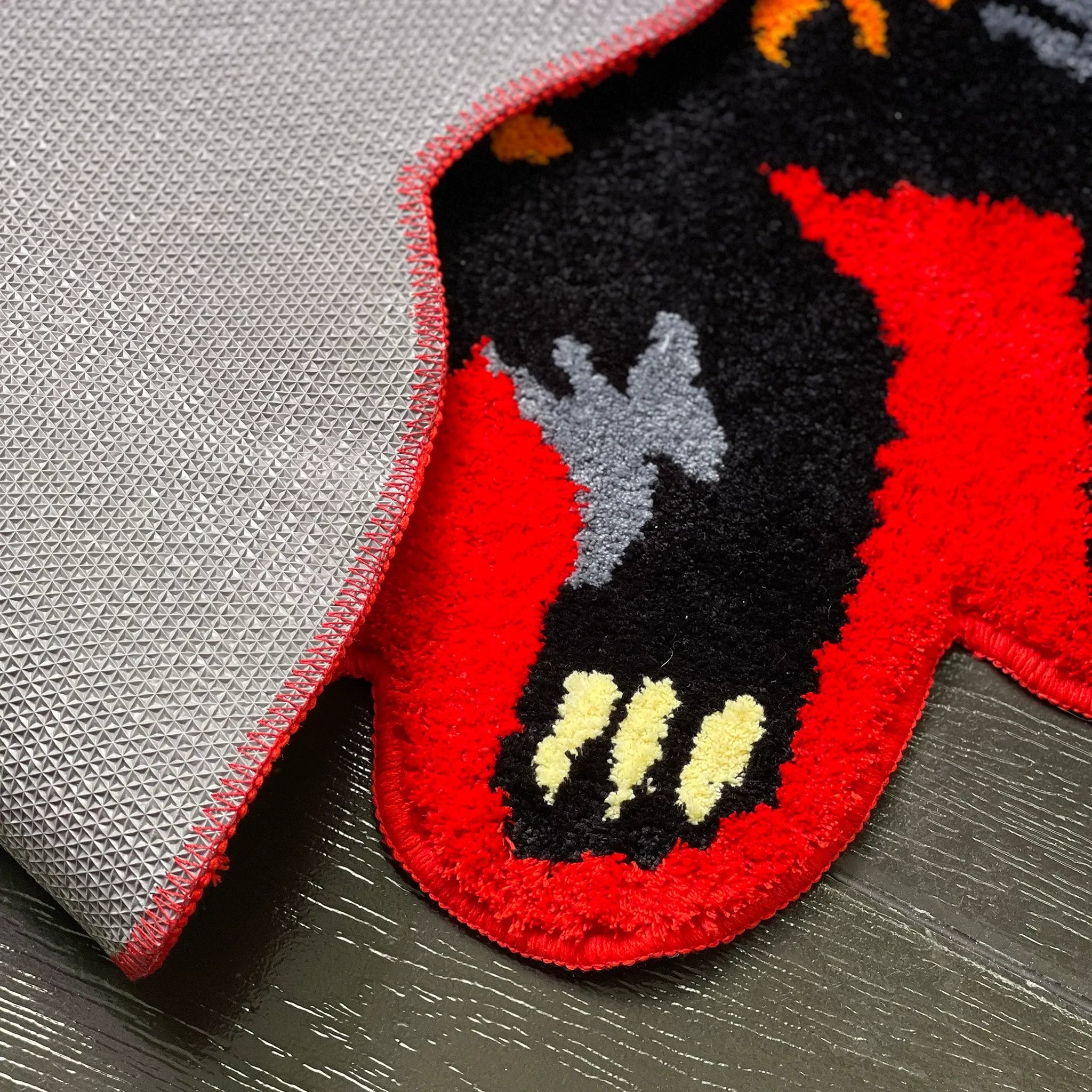 Faye Black & Red Gothic Winged Cat Shaped Tufted Rug