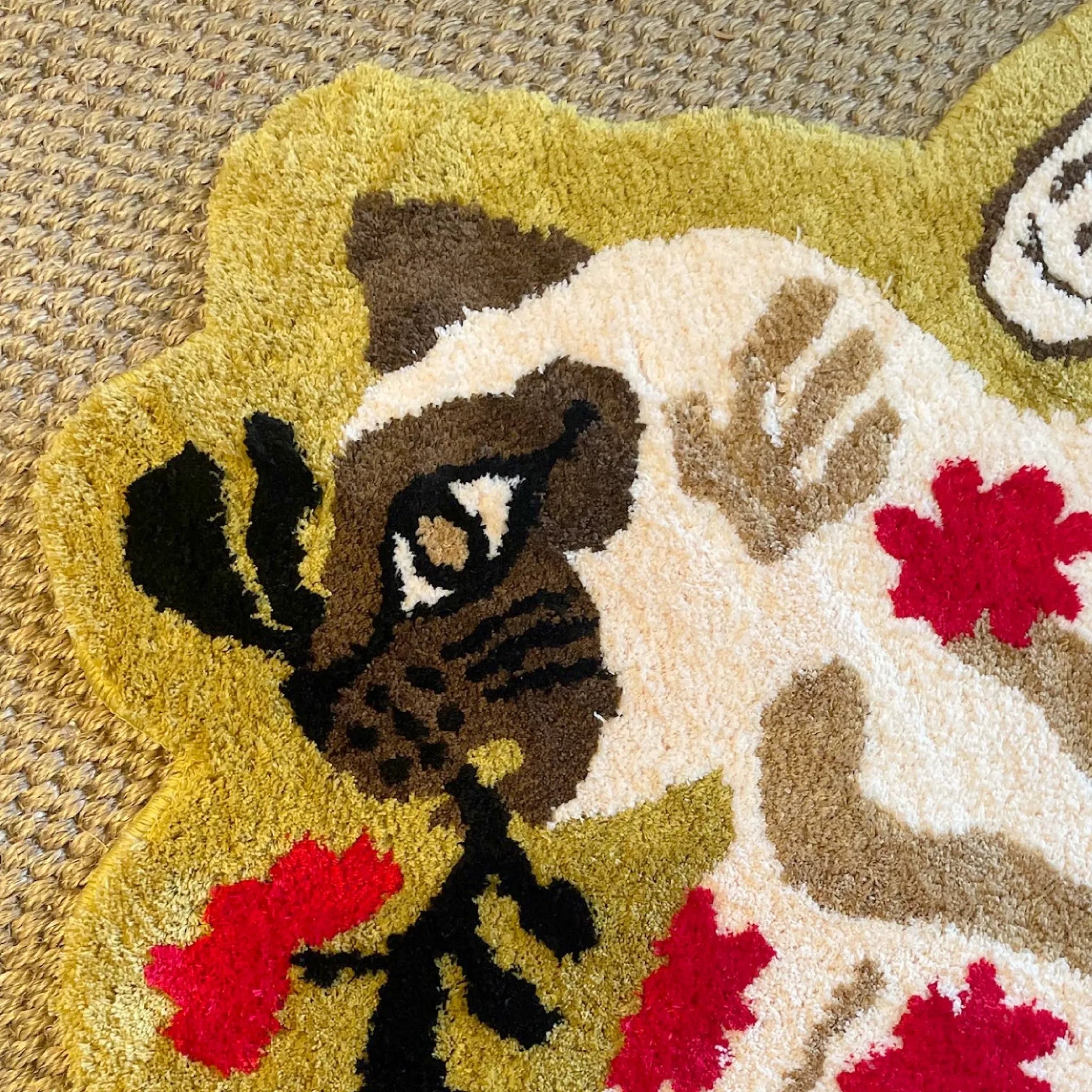 Faye Olive Green Floral Siamese Winged Cat Shaped Tufted Rug