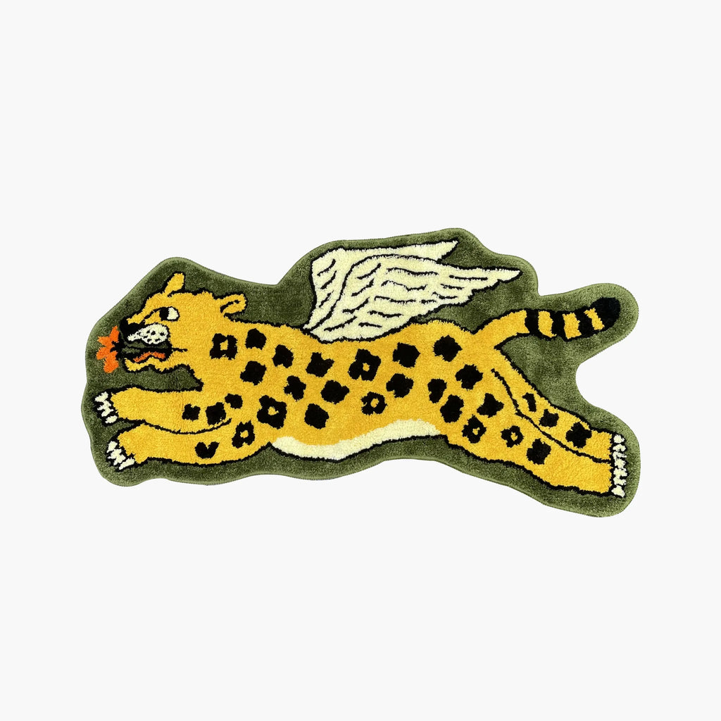 Faye Yellow & Olive Green Winged Leopard Shaped Tufted Rug by Housenfriends on a white background