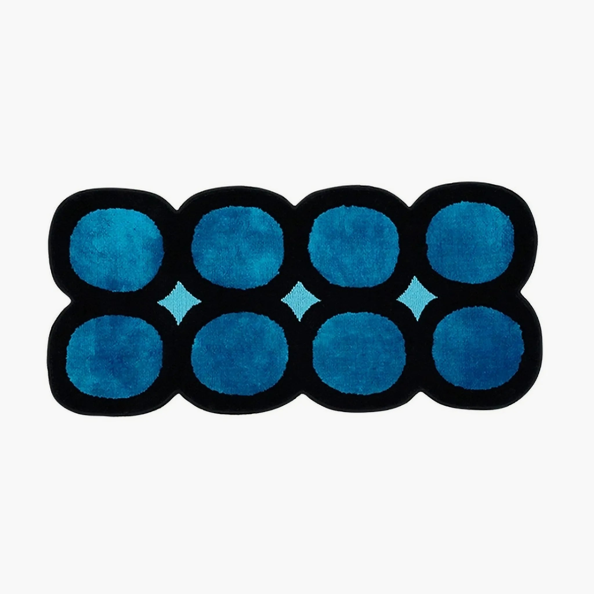 Harper Blue and Black Irregular Polka Dots Tufted Rug by Housenfriends on a white background