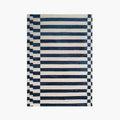 Julian Blue & White Offset Striped Modern Rug by Housenfriends on a white background