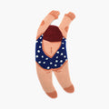 June Navy Polka Dot Swimsuit Swimming Girl Artistic Graphic Body Art Tufted Rug by Housenfriends on a white background.