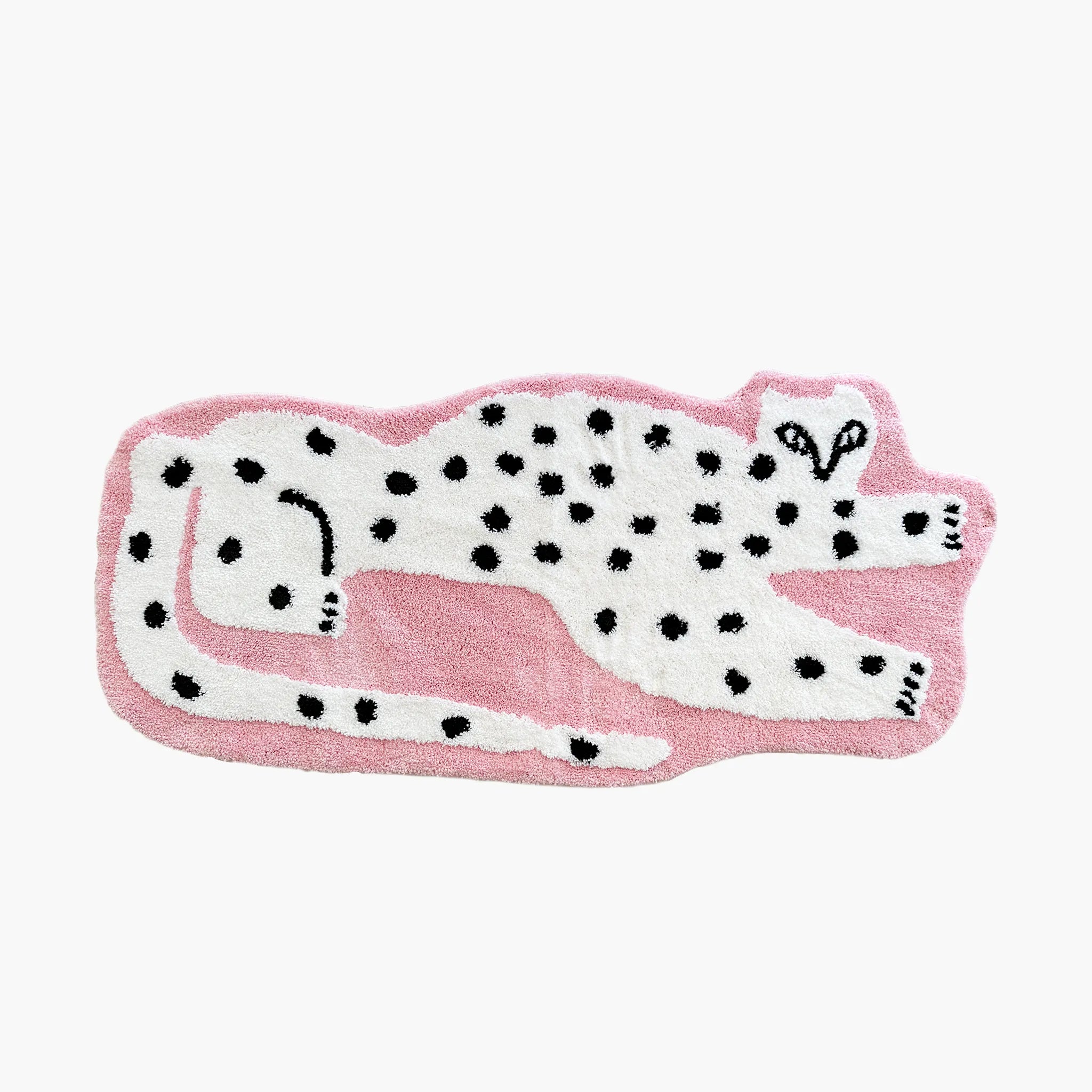 Layla Blossom Pink Base White Leopard Shaped Tufted Rug by Housenfriends on a white background