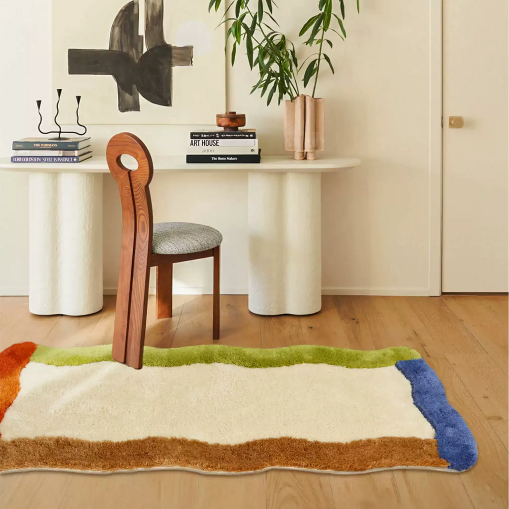Mabel Pastel Wavy Edge Colourblock Shaggy Tufted Runner Rug