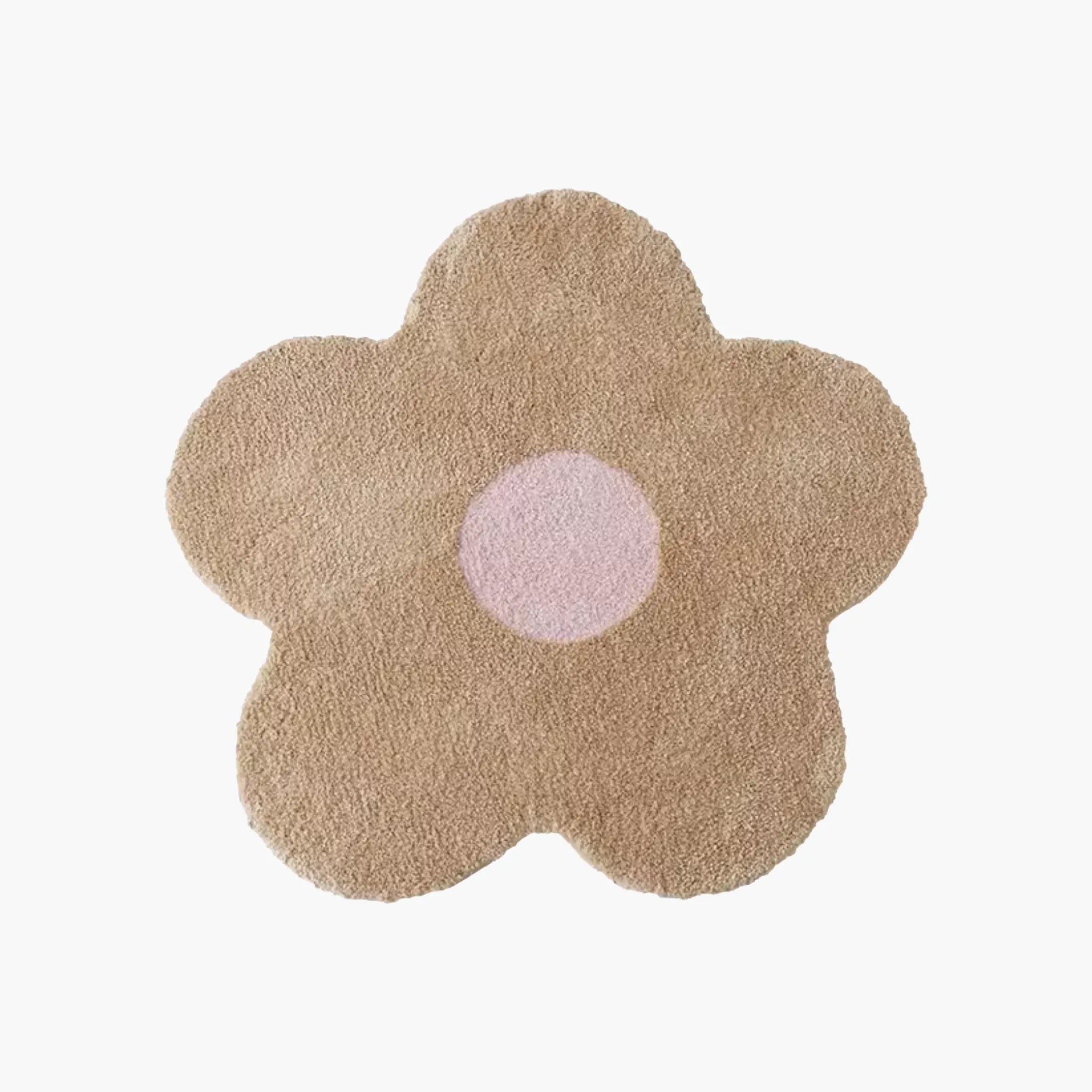 Maisie Beige & Blush Pink Floral Shaped Tufted Rug on a white background