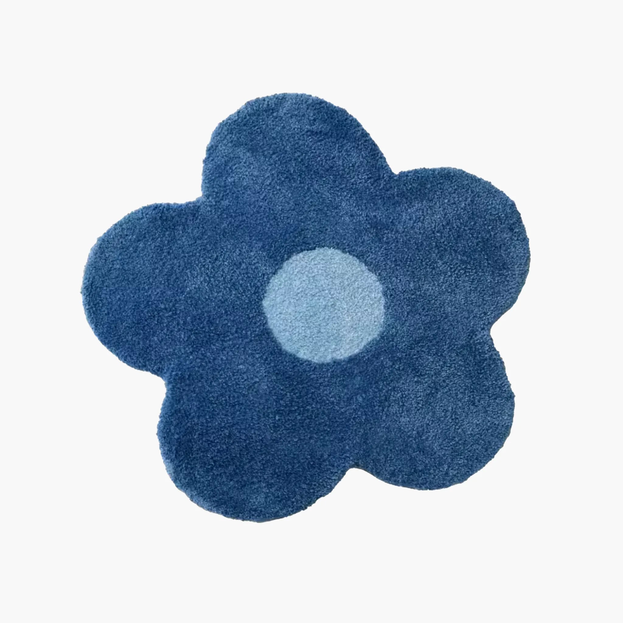 Maisie Blue & Pale Blue Floral Shaped Tufted Rug on a white background