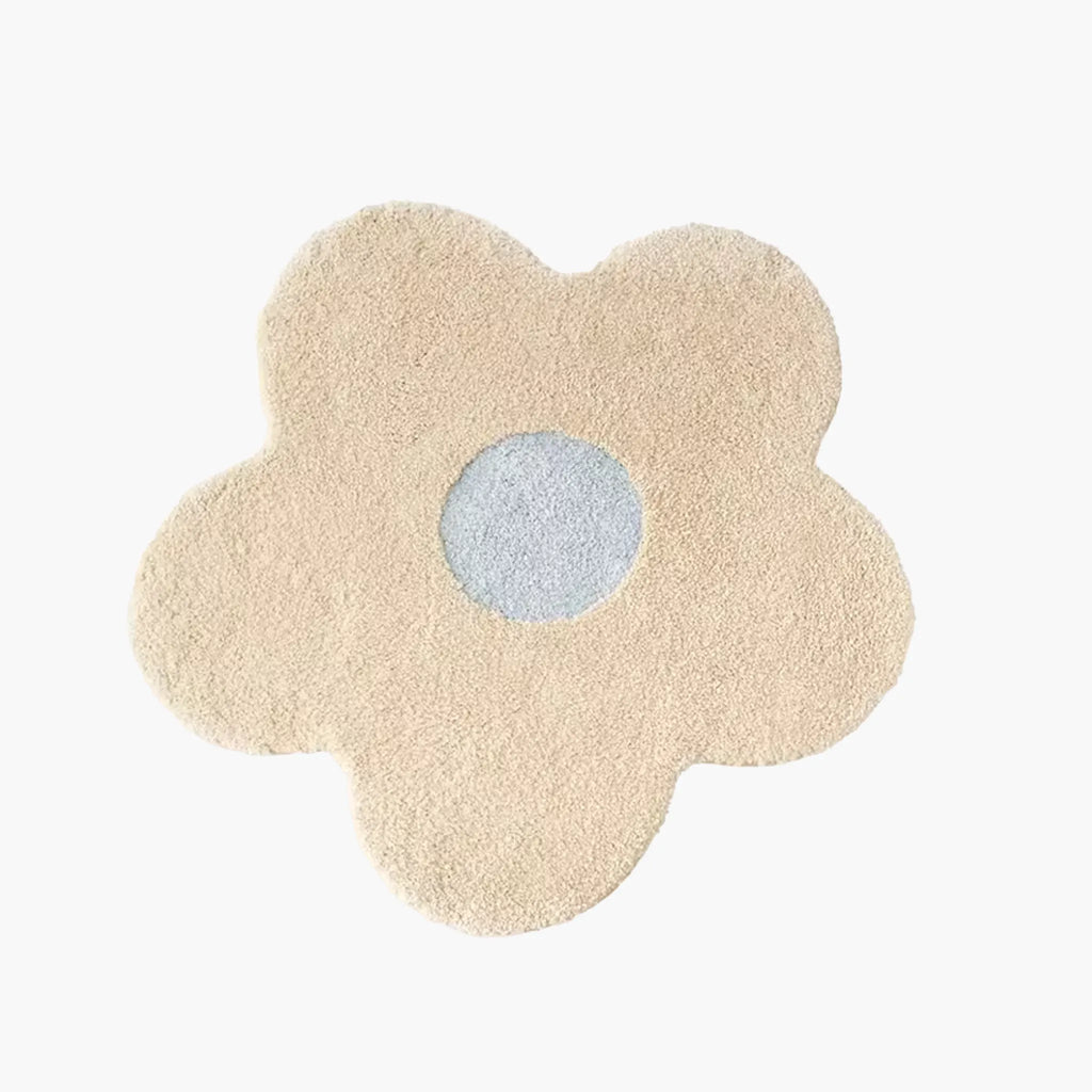 Maisie Cream & Pale Blue Floral Shaped Tufted Rug on a white background