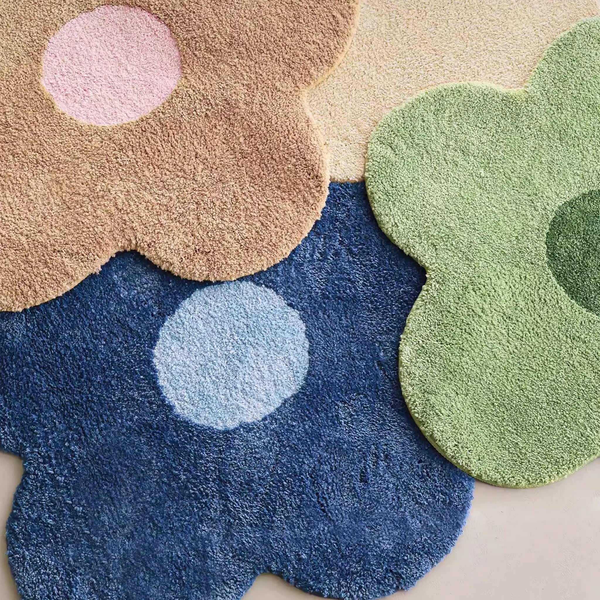 Maisie Floral Shaped Tufted Rug Collection in blue, cream, green and blush pink from Housenfriends