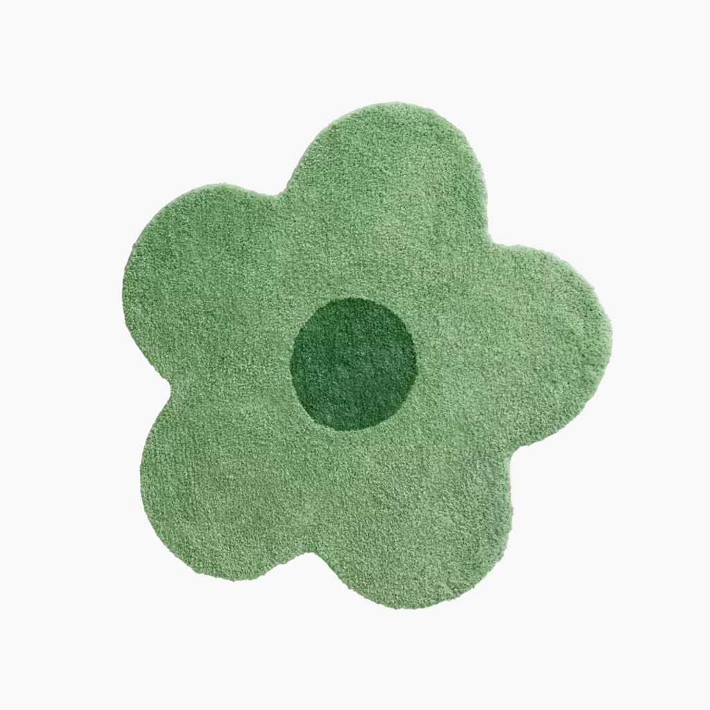 Maisie Green Floral Shaped Tufted Rug on a white background