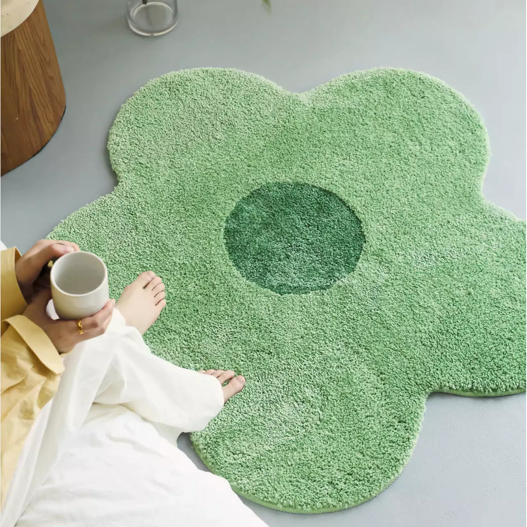 Maisie Sage Green & Forest Green Floral Shaped Tufted Rug, flower rug for a kids room from Housenfriends