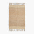 Maren Natural & Beige Fringed Handwoven Jute Rug on a light beige background
