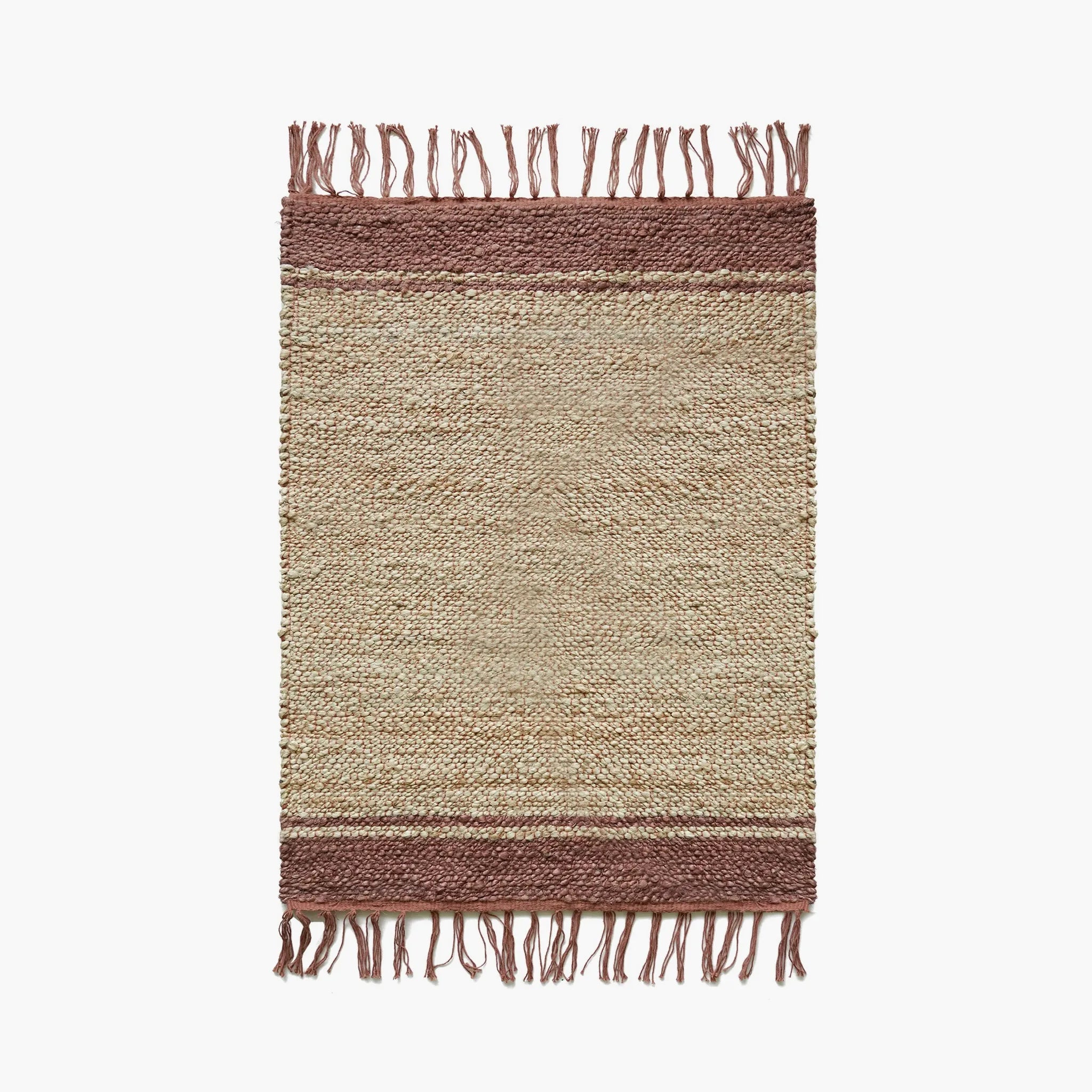 Maren Natural & Warm Brown Fringed Handwoven Jute Rug on a white background