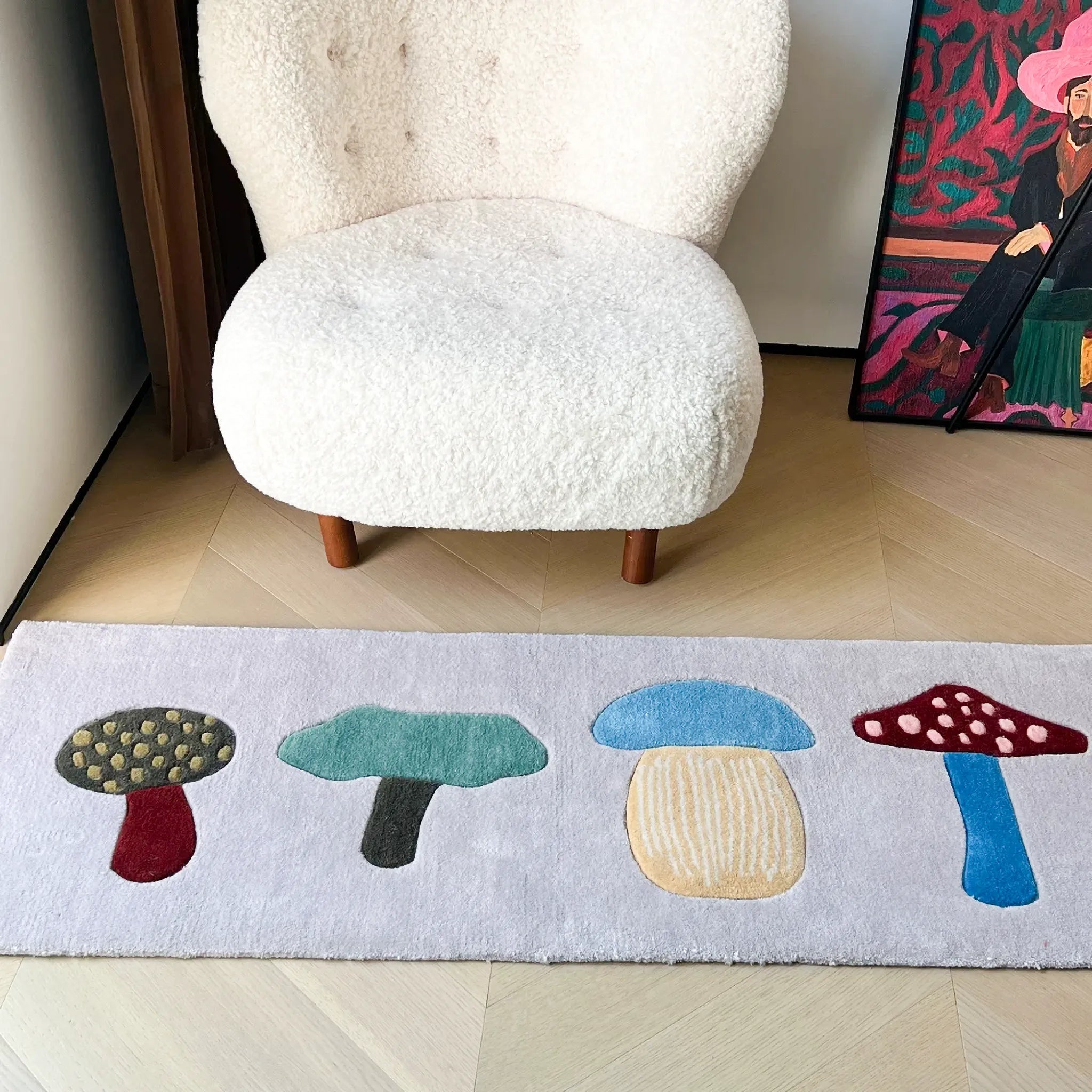 Marnie Grey Quirky Mushroom Motif Tufted Runner Rug