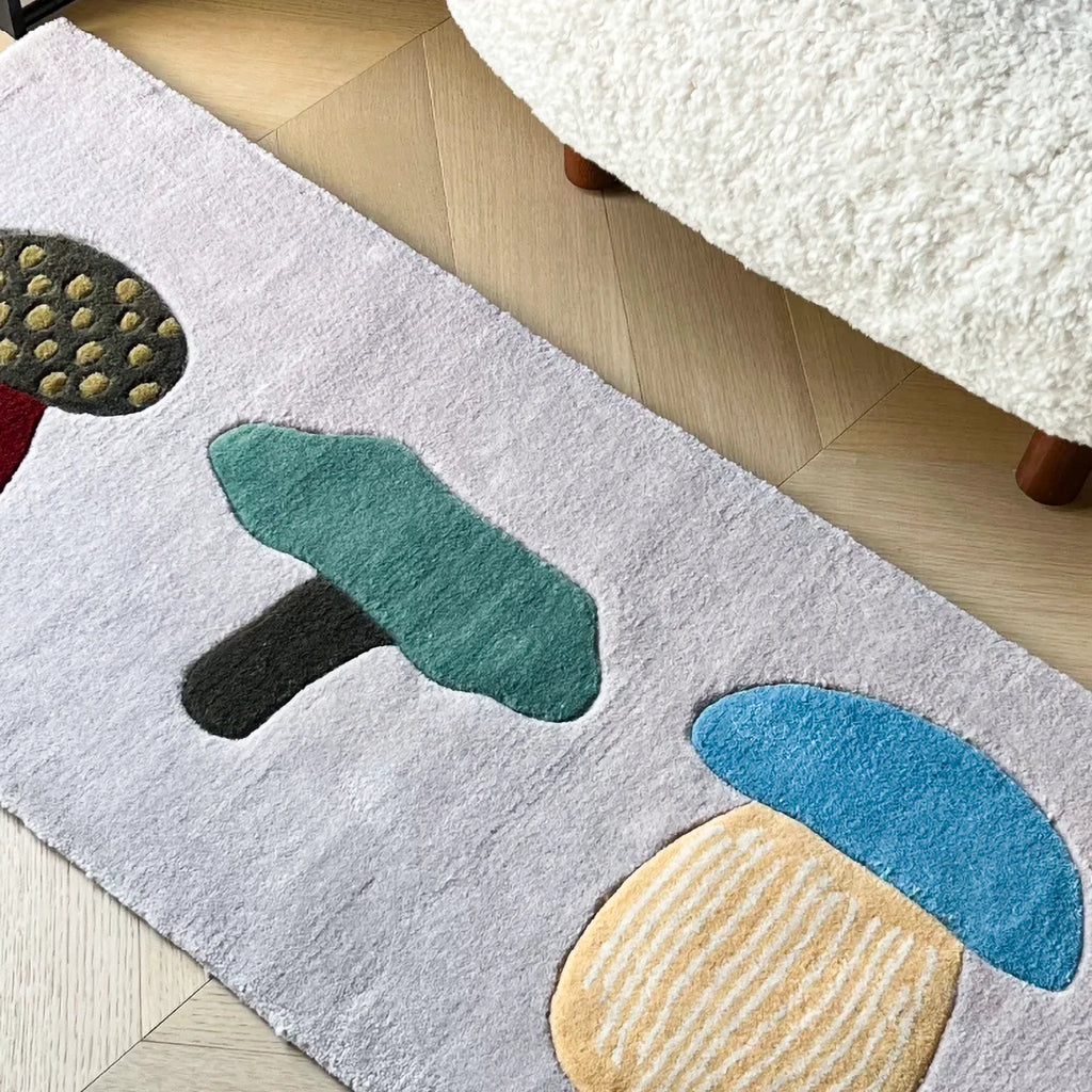 Marnie Grey Quirky Mushroom Motif Tufted Runner Rug