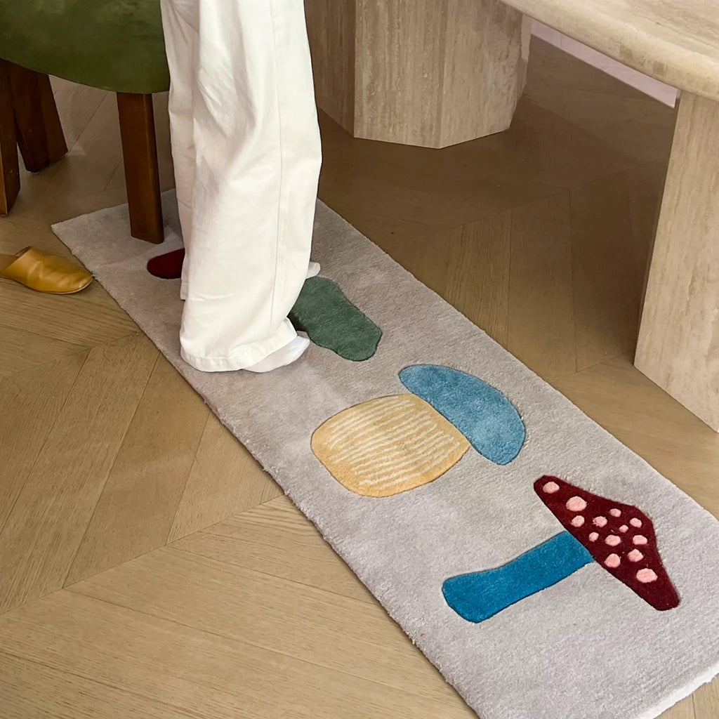 Marnie Grey Quirky Mushroom Motif Tufted Runner Rug