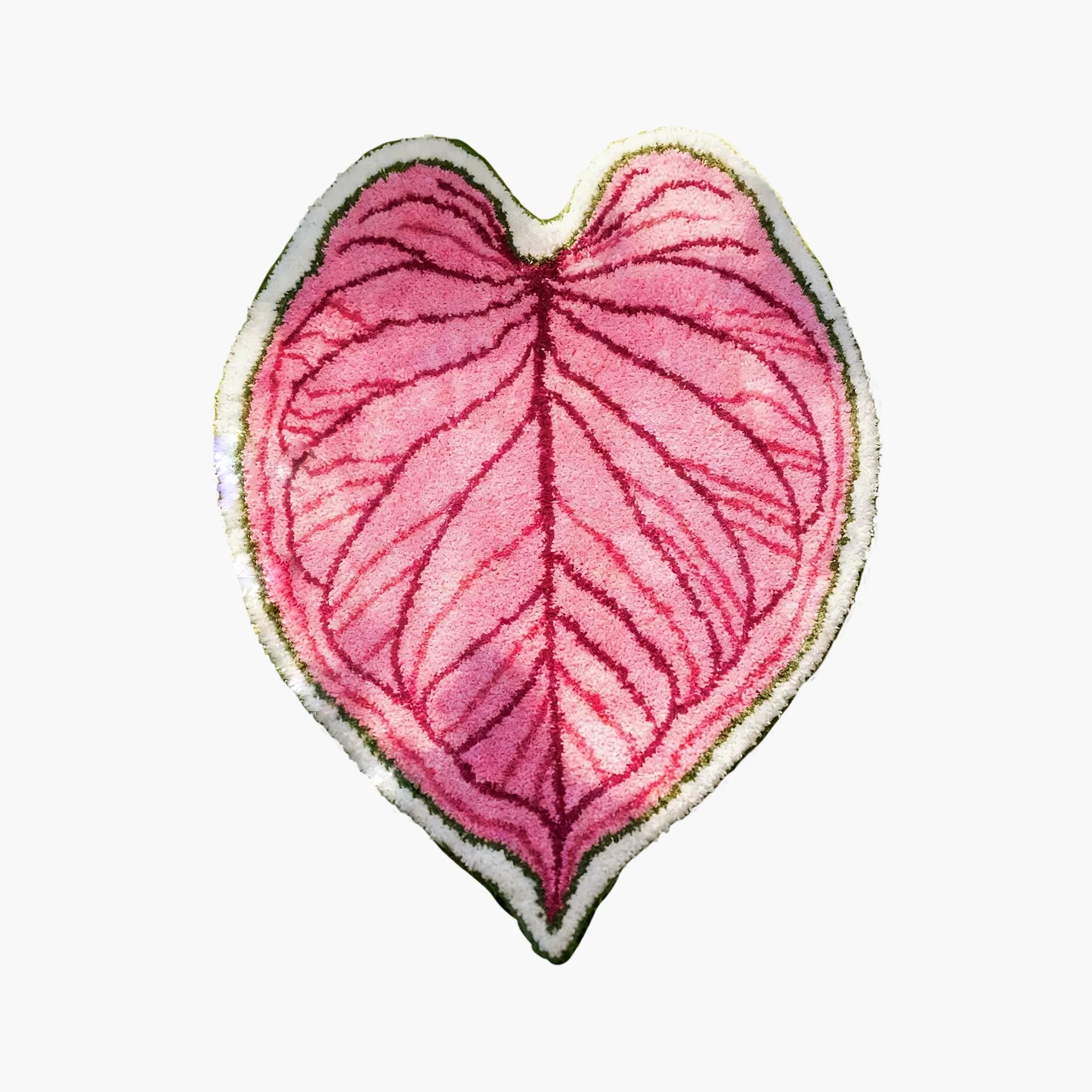 Mina Pink Botanical Heart Leaf Shaped Tufted Rug by Housenfriends on a plain white background.