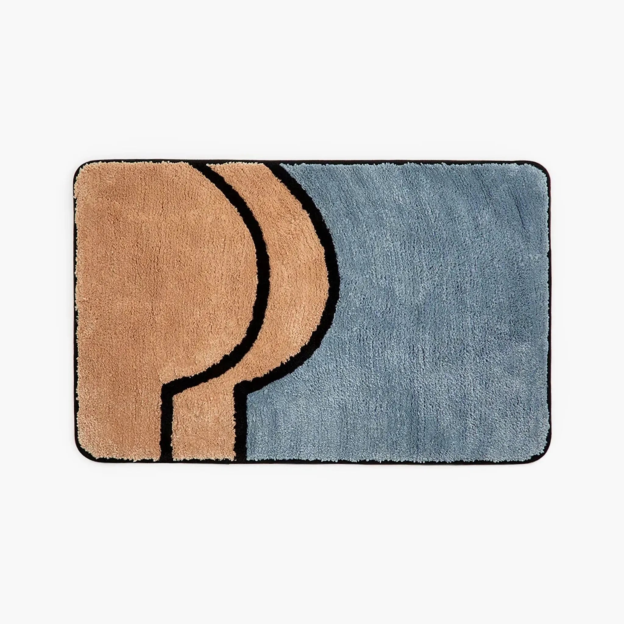 Nico Dusty Blue & Tan Graphic Abstract Bum Body Art Tufted Rug by Housenfriends on a white background