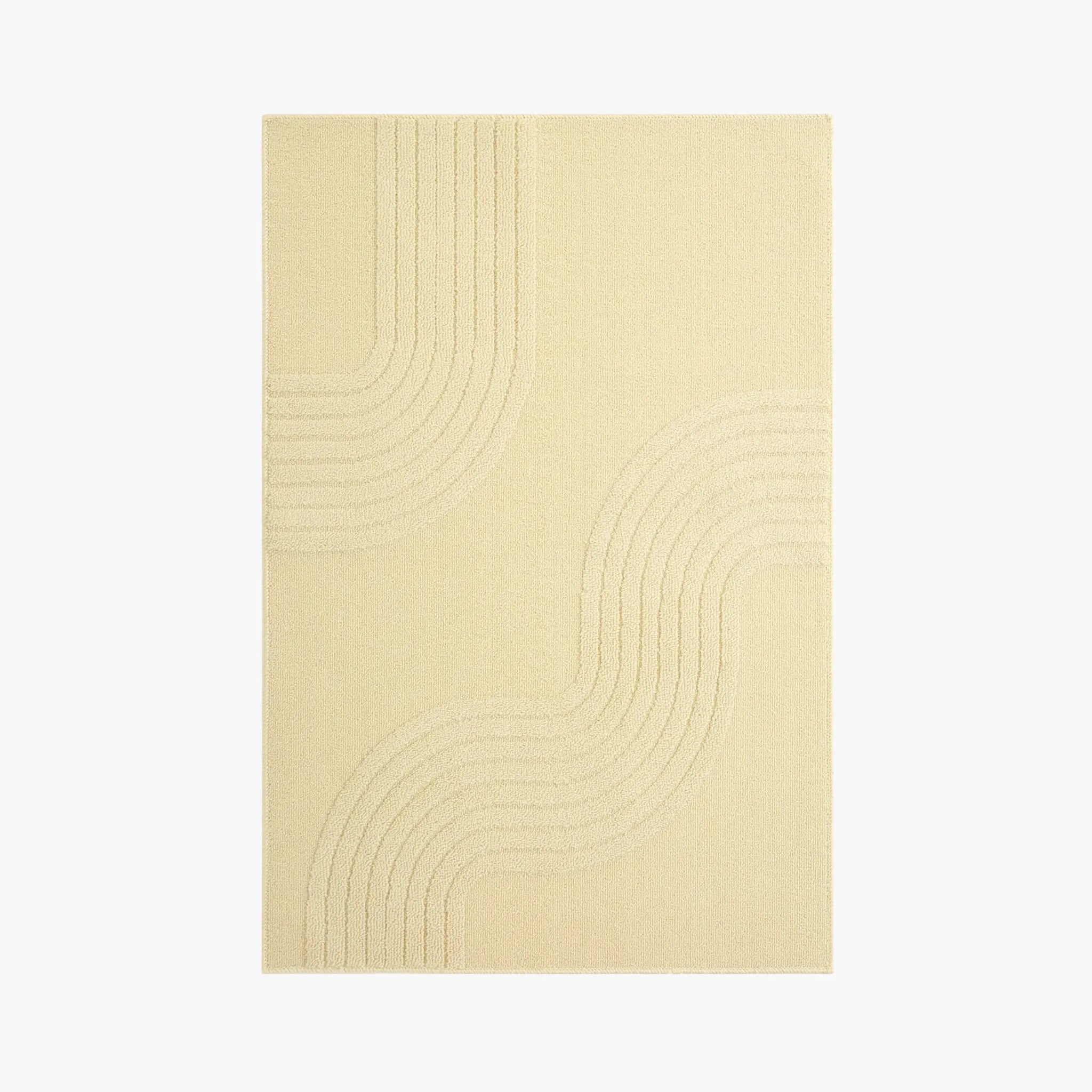 Housenfriends Nori Cream Wave-Line High-Low Textured Rug, full view
