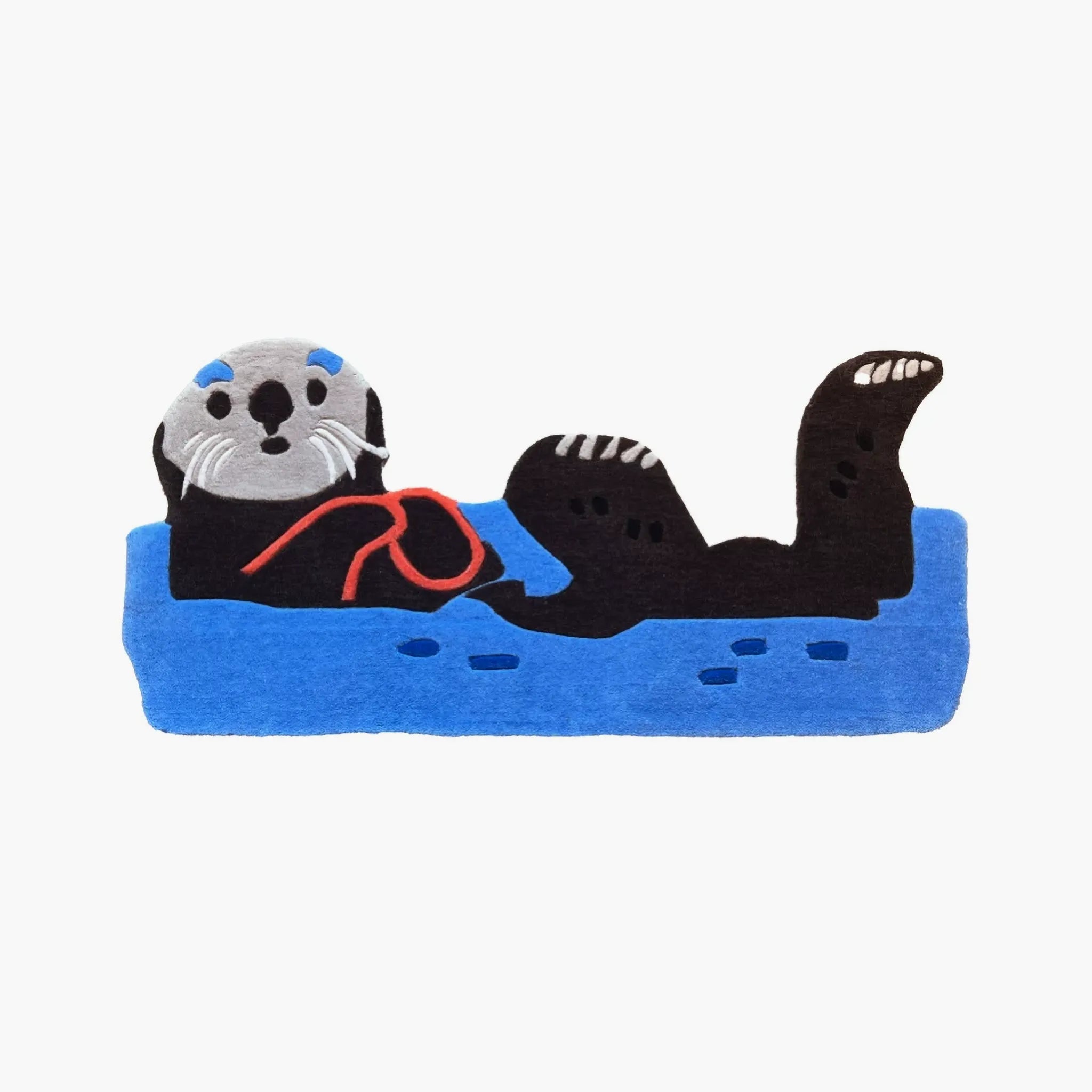 Oona Blue Water Sea Otter Shaped Graphic Tufted Rug by Housenfriends on a white background