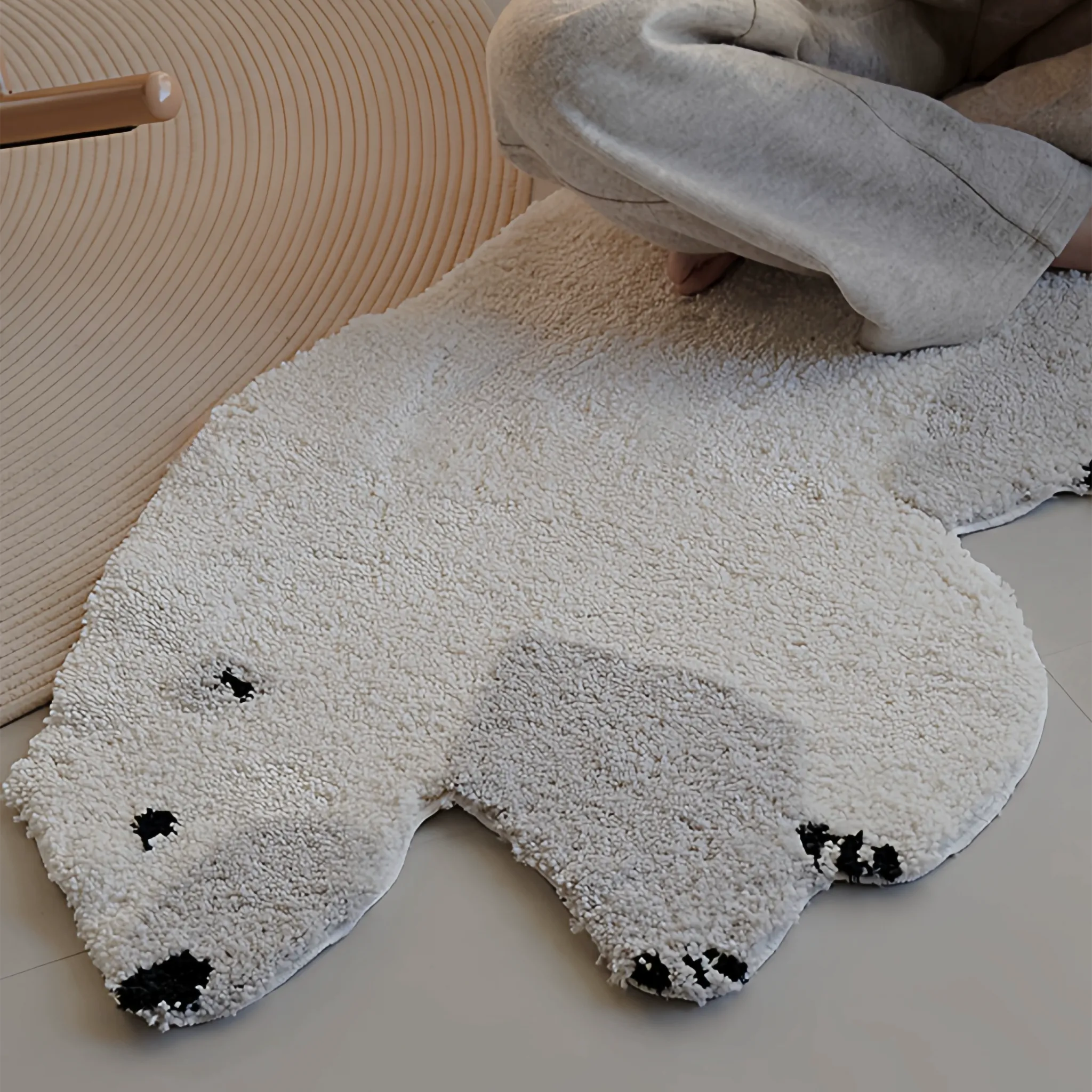 Orson Cream Grey Polar Bear Shaped Tufted Rug