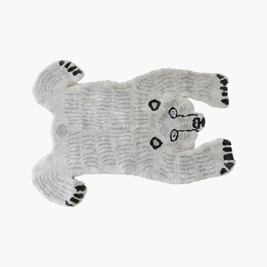 Oskar Light Grey Friendly Polar Bear Shaped Tufted Rug by Housenfriends on a plain white background.