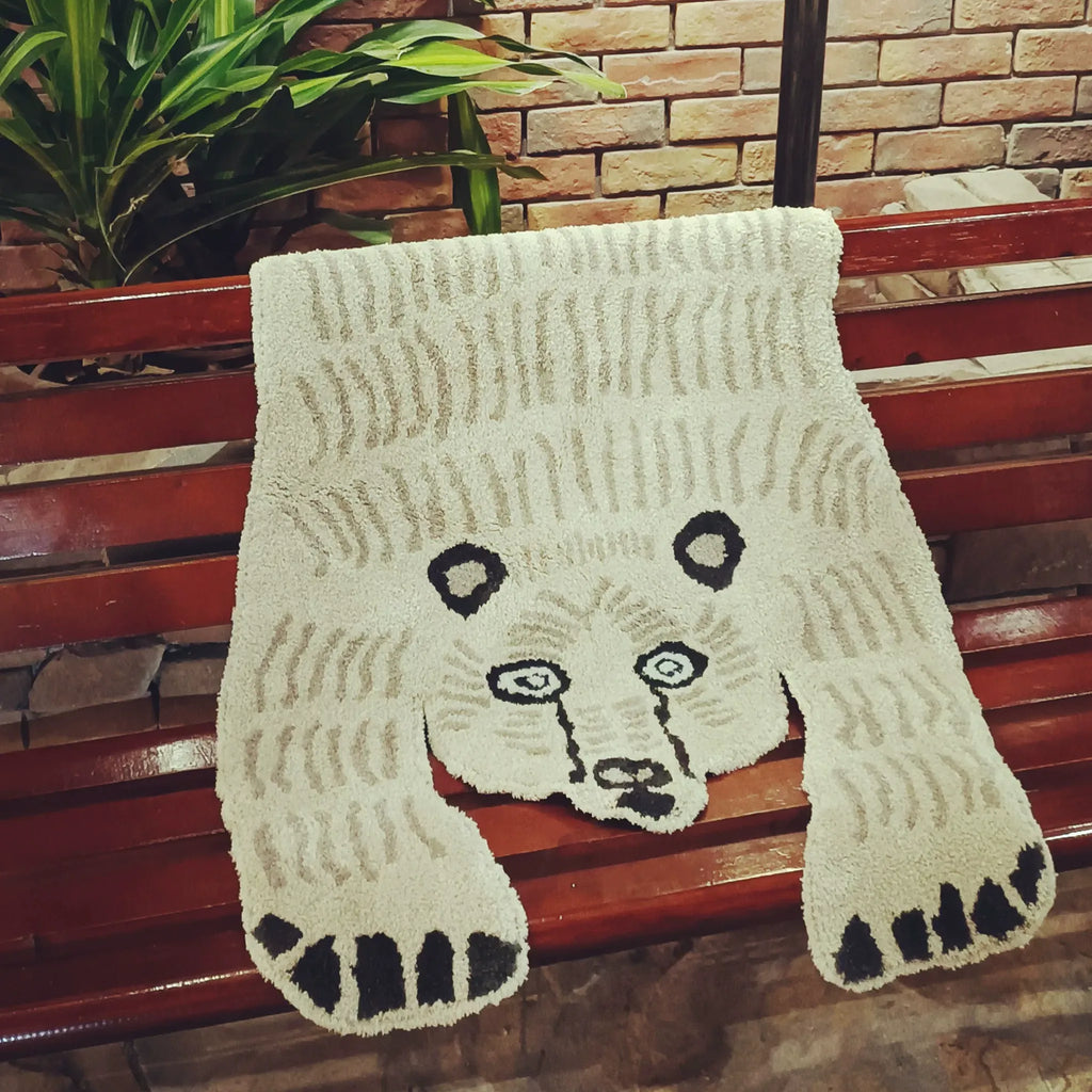 Oskar Light Grey Goofy Polar Bear Shaped Tufted Rug