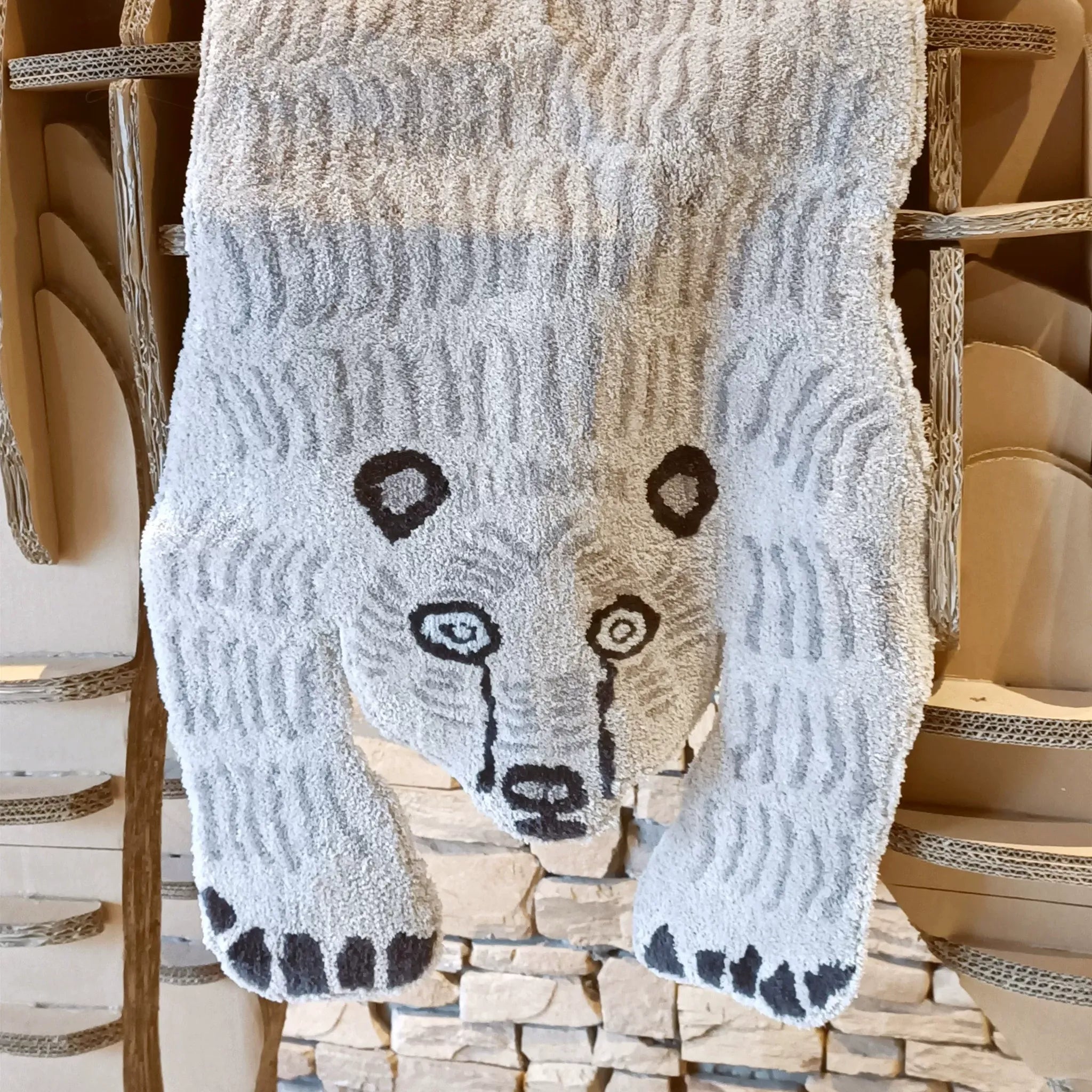 Oskar Light Grey Goofy Polar Bear Shaped Tufted Rug