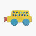 Pip Yellow Happy Holiday Graphic Car Shaped Tufted Rug by Housenfriends on a white background
