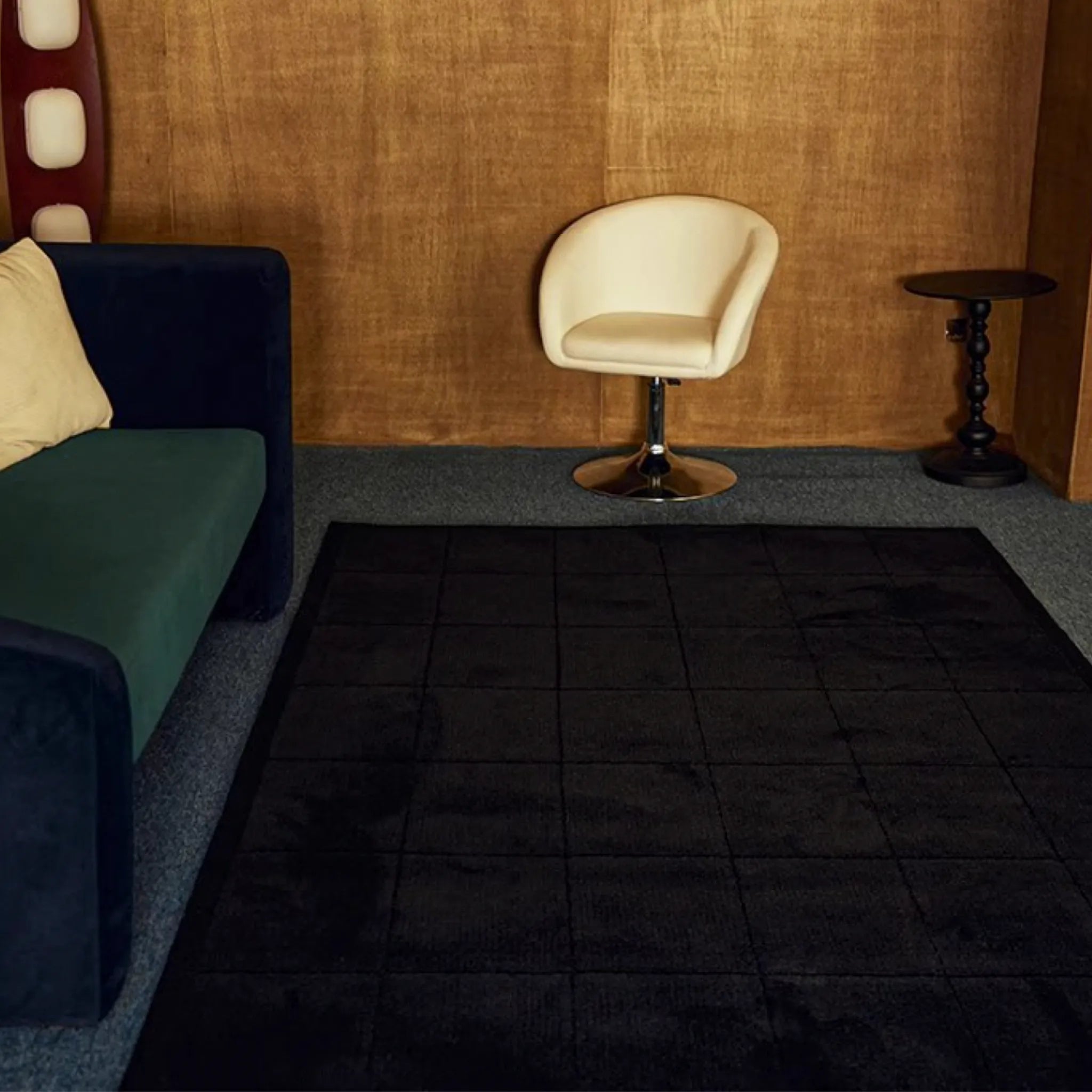 Pure Black Minimalist Modern High Low Hand Tufted Rug
