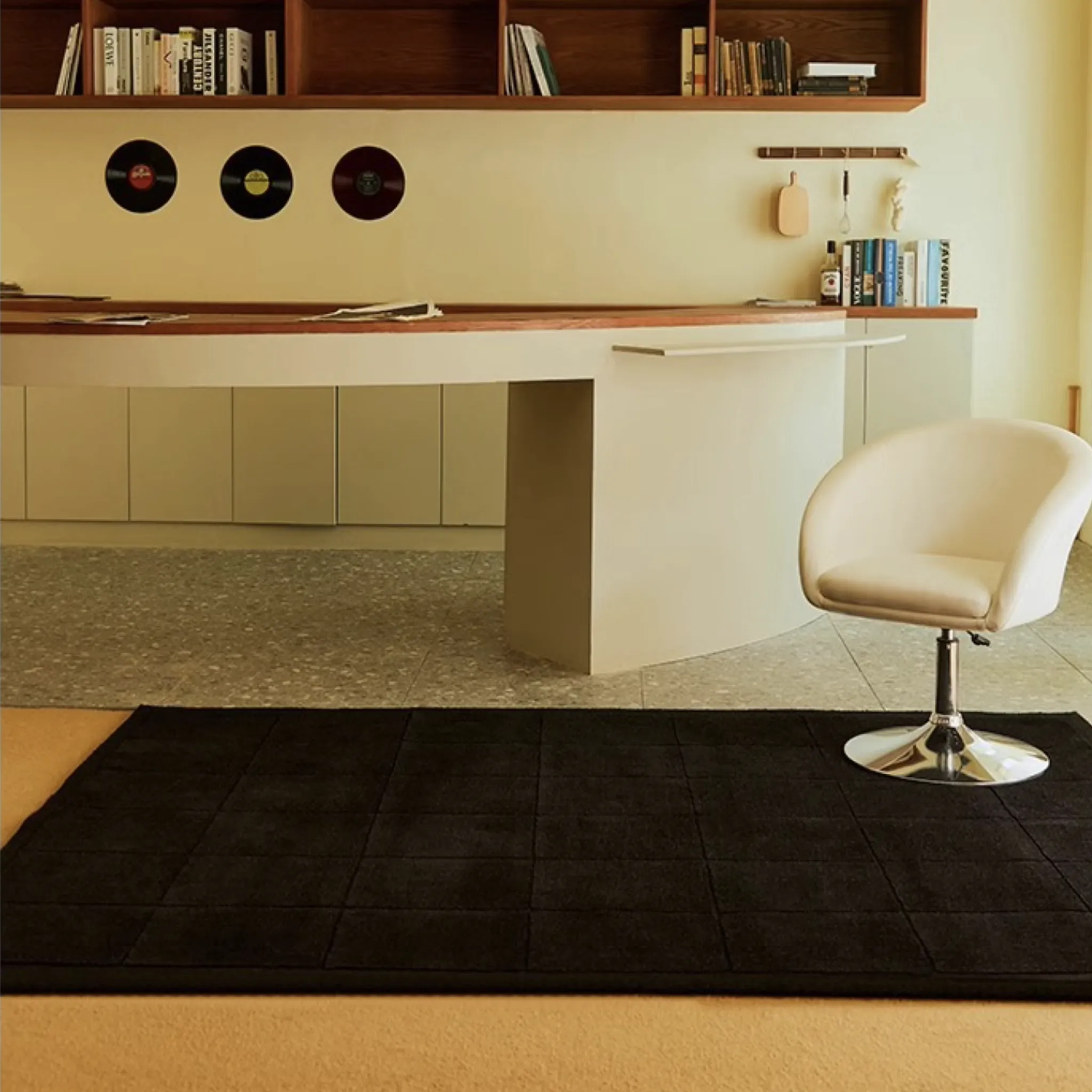 Pure Black Minimalist Modern High Low Hand Tufted Rug