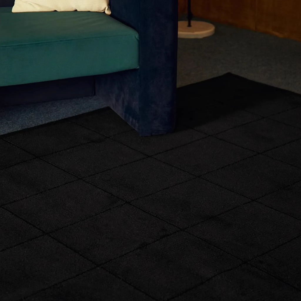 Pure Black Minimalist Modern High Low Hand Tufted Rug