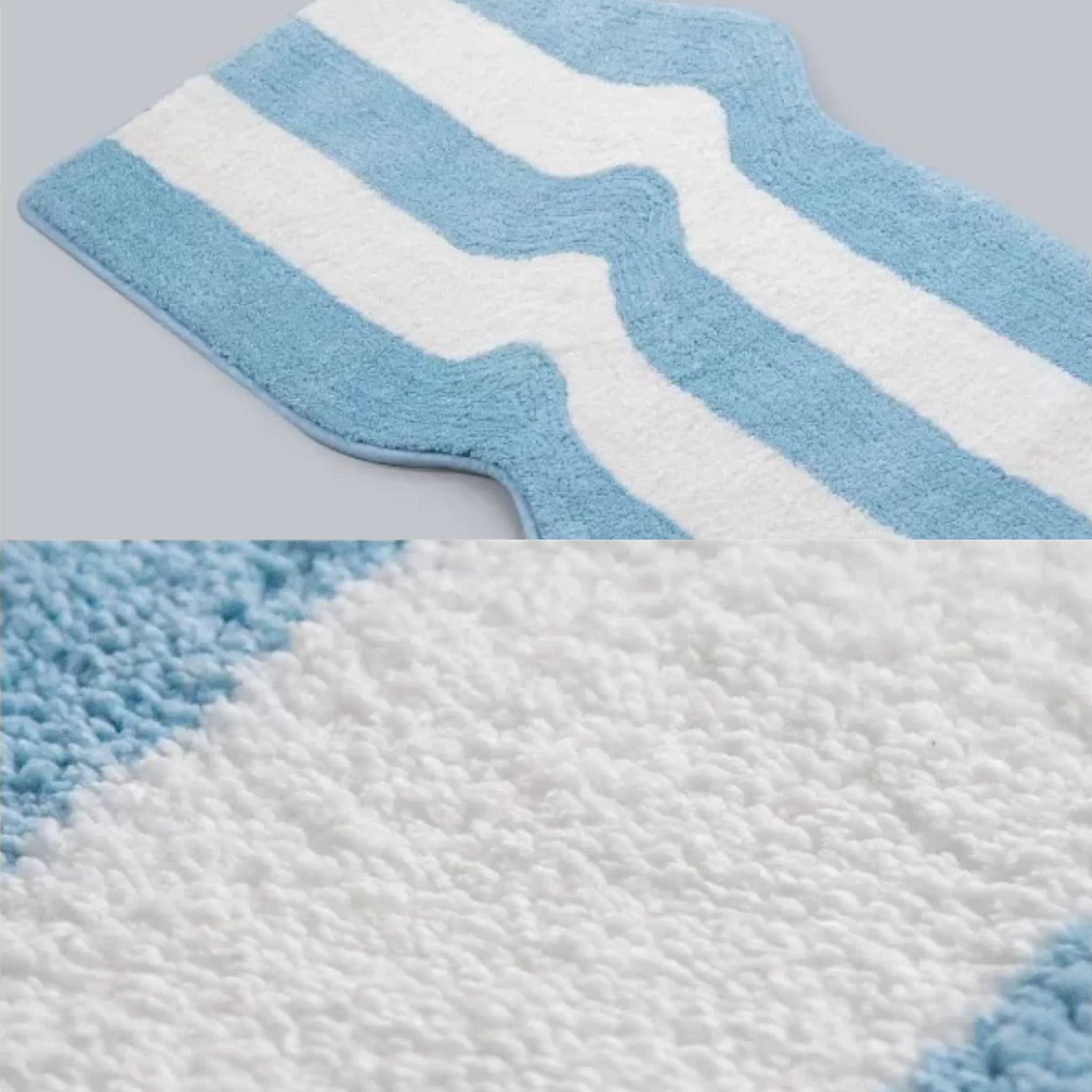 Rafi Pastel Blue & White Wavy Striped Tufted Runner Rug