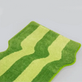 Rafi Green & Lime Wavy Striped Tufted Runner Rug with green stitched edge, lime green stripes and wavy runner shape by Housenfriends