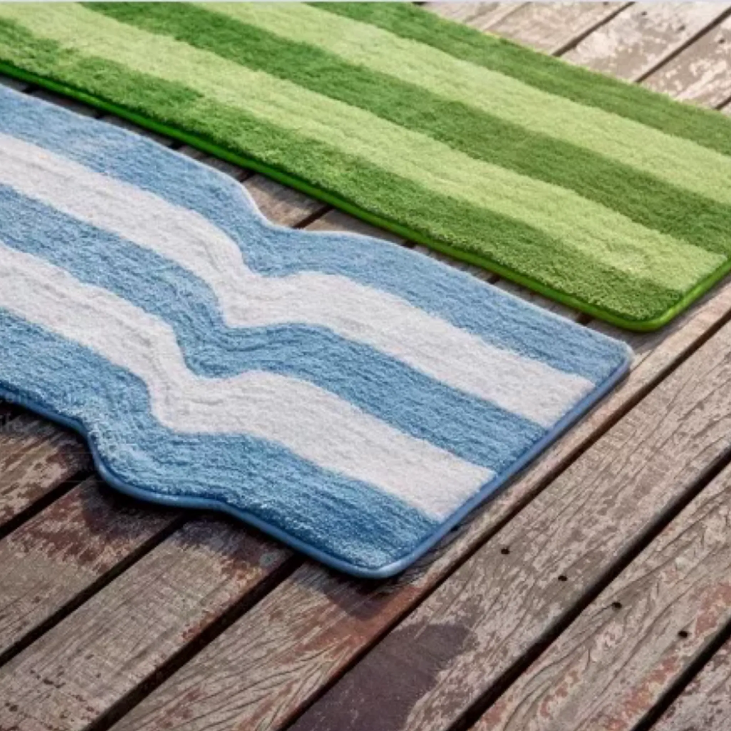 Rafi Green & Lime Wavy Striped Tufted Runner Rug beside blue striped runner, wavy edge runner rugs by Housenfriends