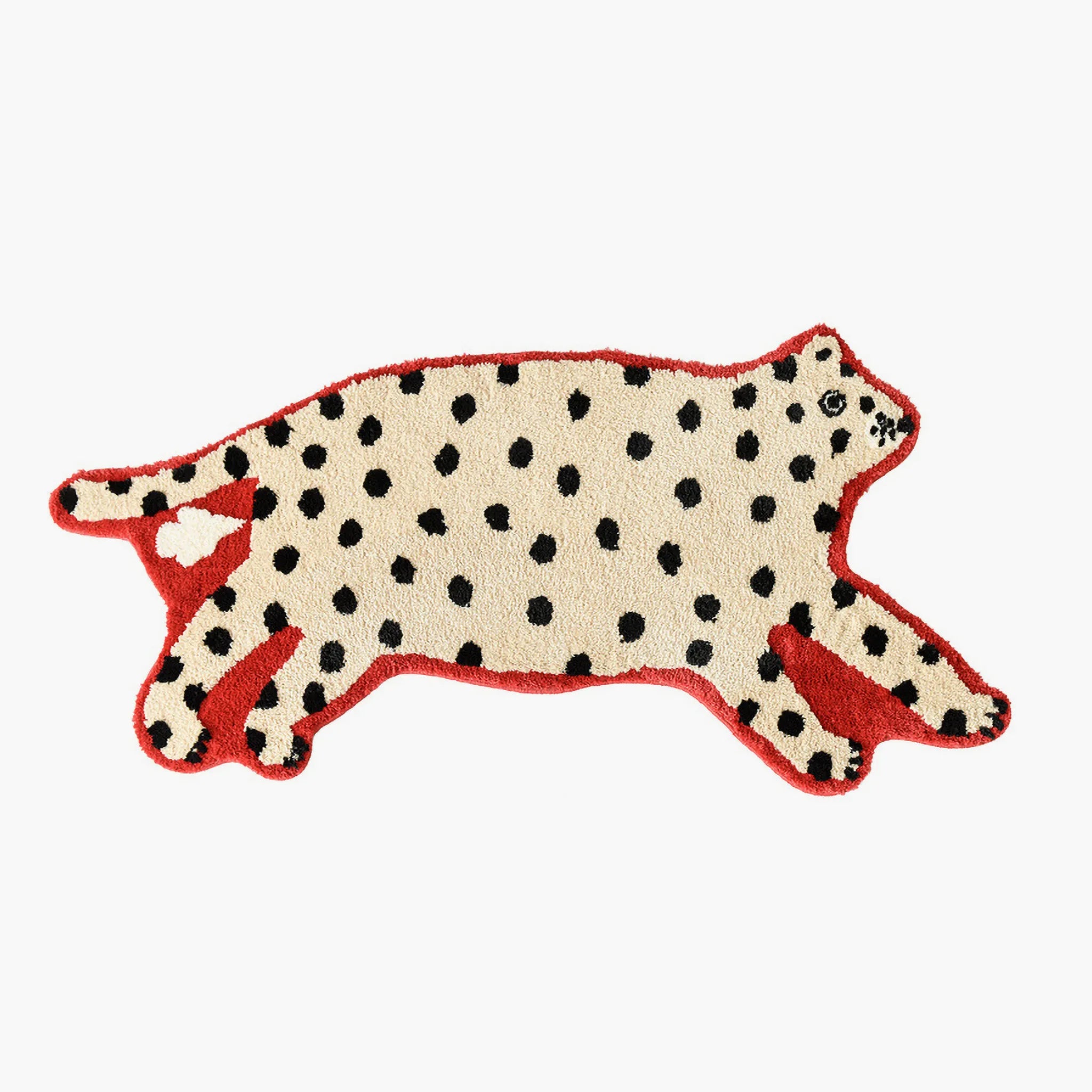Cheeky Fart Puff Red White Leopard Shaped Tufted Rug by Housenfriends on a white background