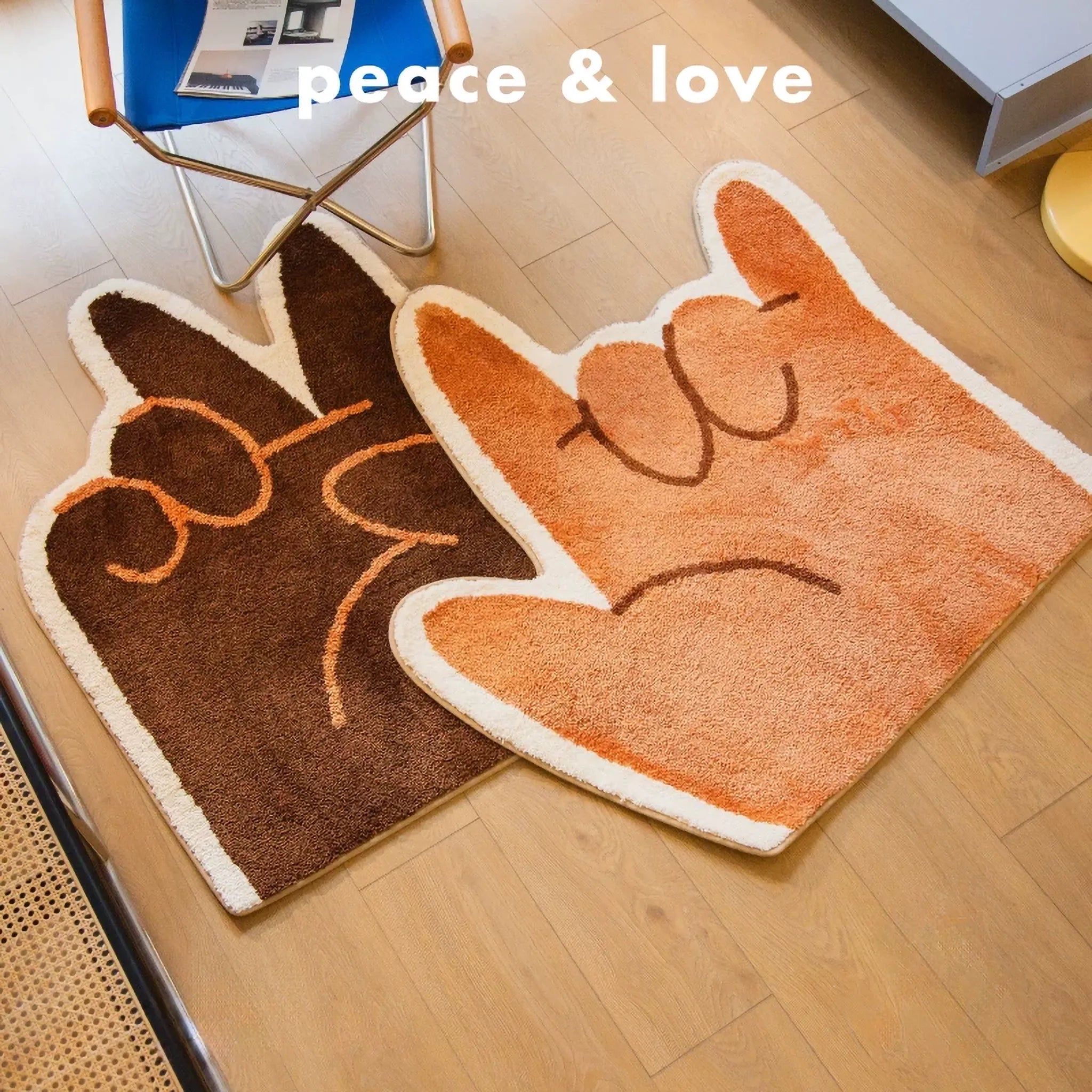 Rumi Orange Quirky Graphic Love Hand Sign Shaped Tufted Rug