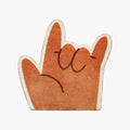 Rumi Orange Graphic Love Hand Sign Shaped Tufted Rug by Housenfriends on a white background