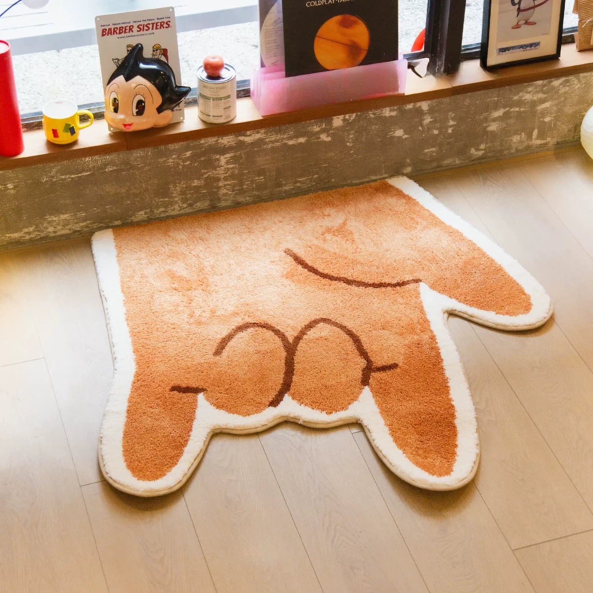 Rumi Orange Quirky Graphic Love Hand Sign Shaped Tufted Rug