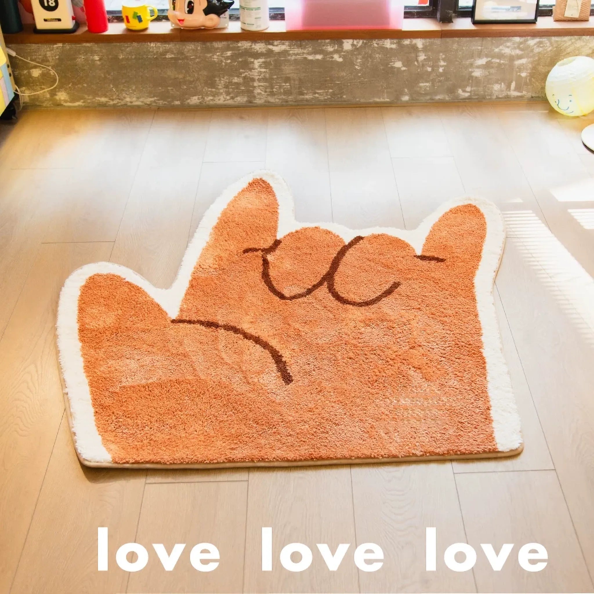 Rumi Orange Quirky Graphic Love Hand Sign Shaped Tufted Rug
