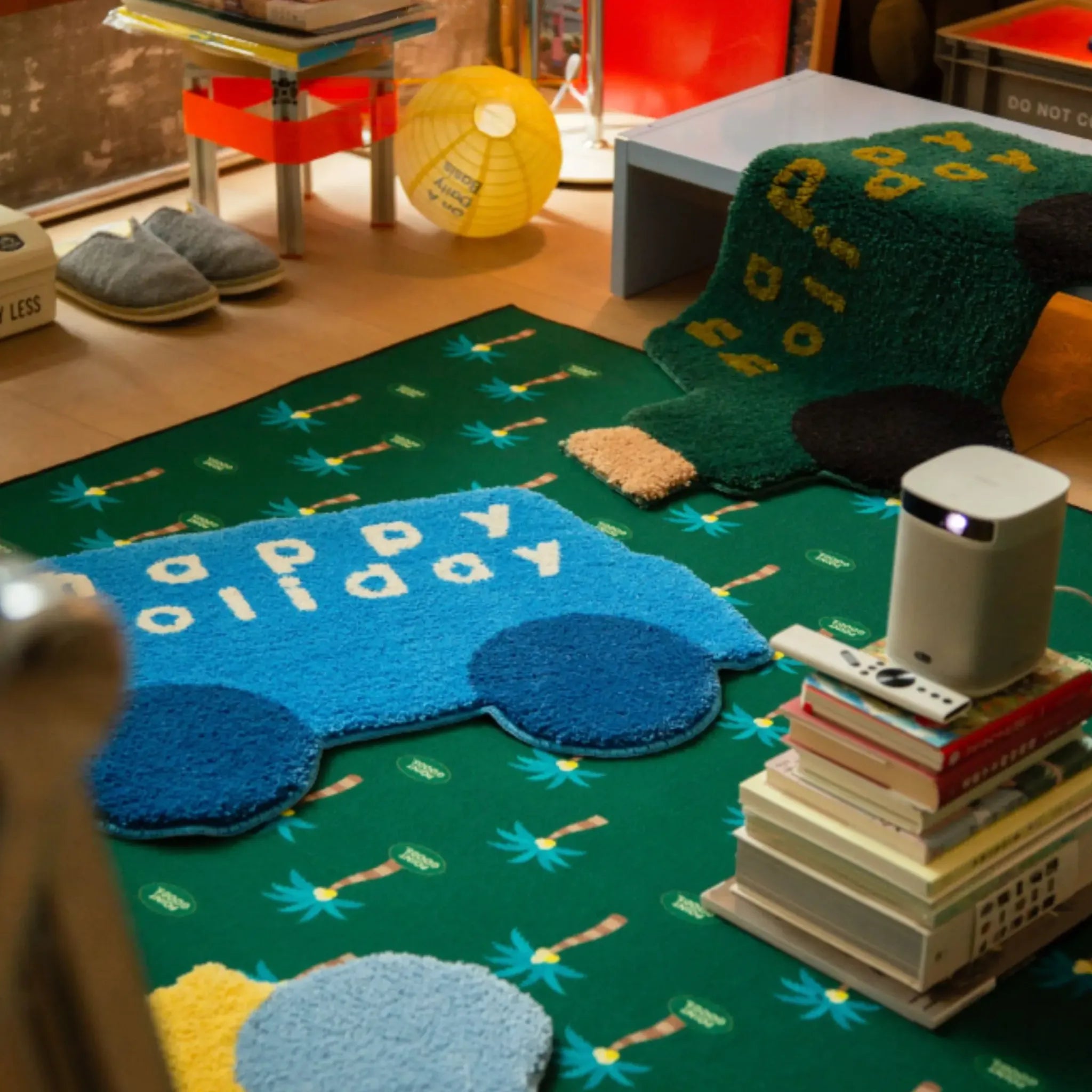 Pip Forest Green & Black Happy Holiday Graphic Car Shaped Tufted Rug