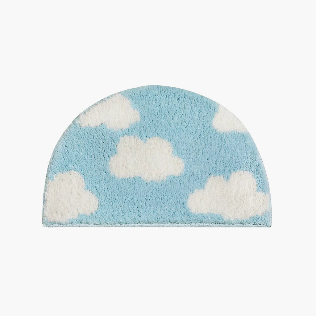 Blue Half Rug Pale Blue & White Half-Moon Cloud Tufted Rug UK | Housenfriends